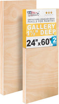 U.S. Art Supply 24' x 60' Unfinished Cradled Wood Panels for Painting, Gallery 1-1/2' Deep (2 Pack) - Artist Depth Wooden Wall Canvases - Mixed-Media Craft, Acrylic, Oil, Encaustic, Paint Pouring