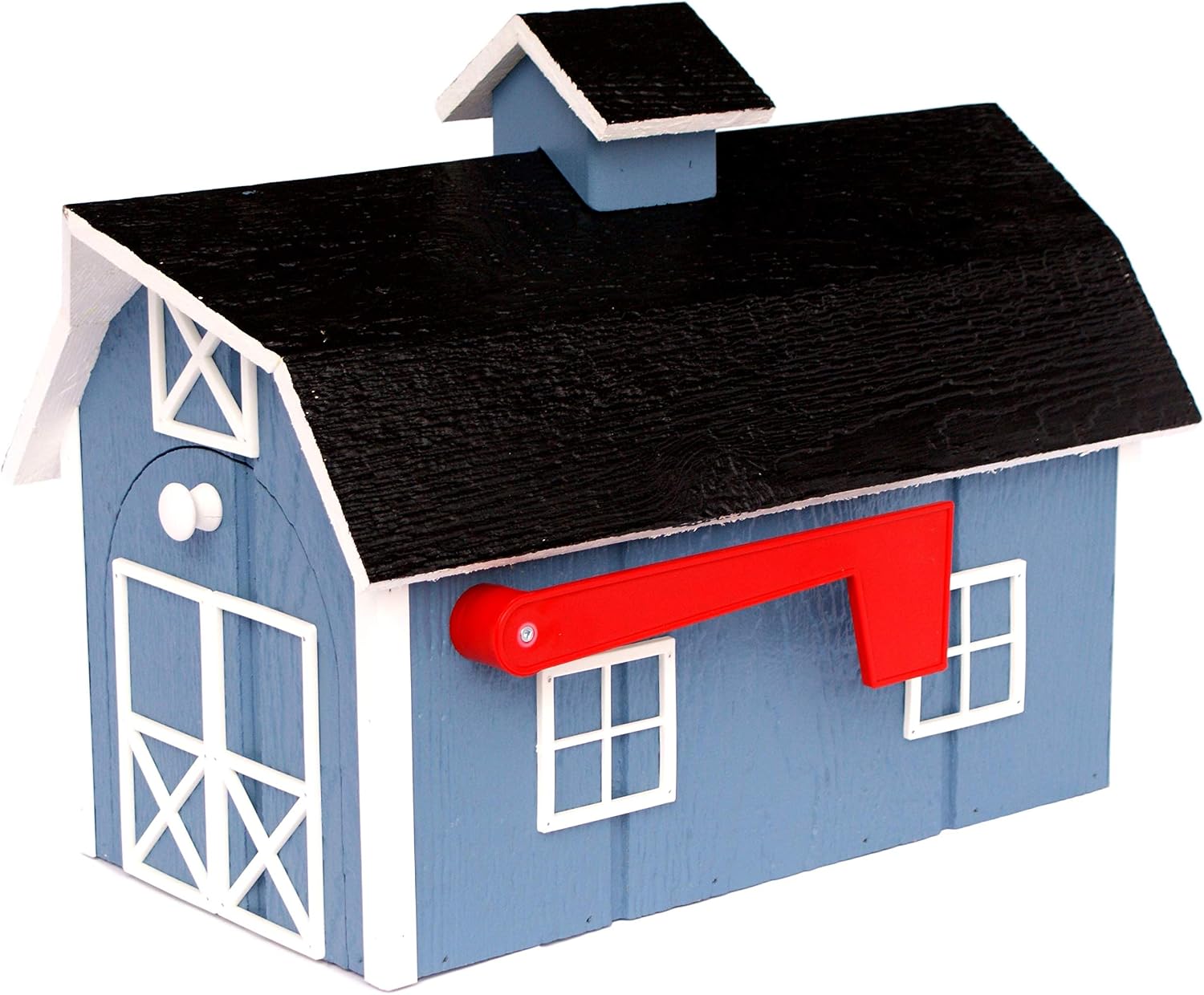 Deluxe Wooden Mailbox, Dutch Barn Style (Country Blue with White Trim)