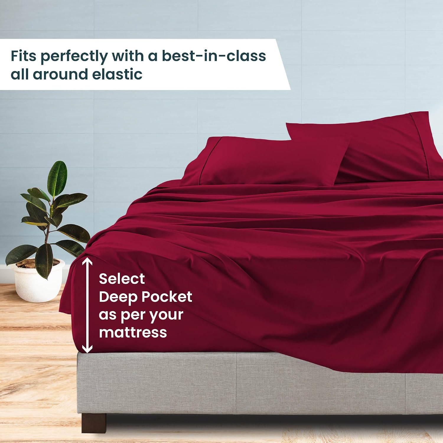 1000 Series - 100% Egyptian Cotton Sheet Set Soft & Comfy Breathable Hotel Quality Luxury Bedding -Queen Size Fits Mattress Up to 18-20' Deep (Solid, Burgundy)