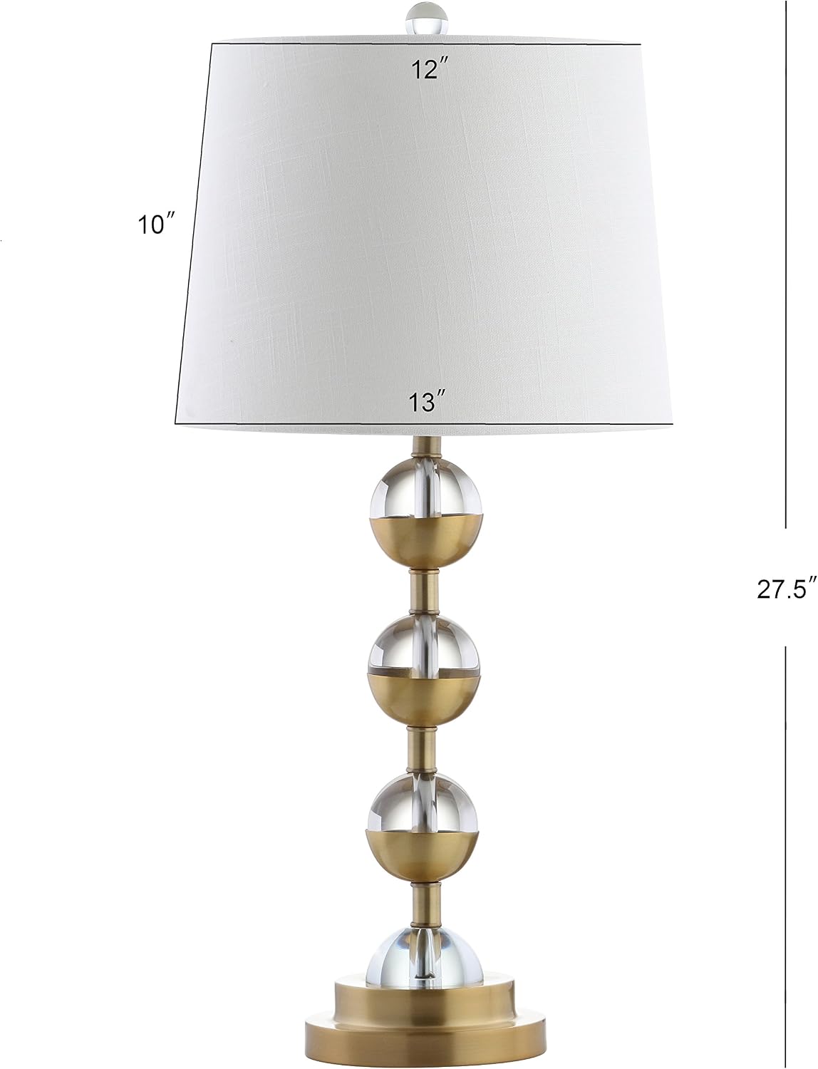 JONATHAN Y 27.5' Clear/Brass Gold Crystal LED Table Lamp Set of 2 for Bedroom, Modern Stacked Sphere Lamps for Living Room, White Linen Drum Shade, LED Bulbs Included JYL2049A-SET2