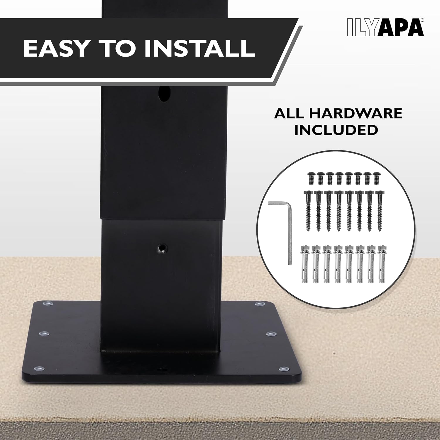 Ilyapa 43' Black Double Mailbox Post for Outside and Mailbox Post Mounting Bracket