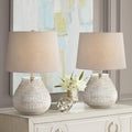 360 Lighting Zax Country Cottage Small Accent Table Lamps 19 1/2' High Set of 2 Silver Mercury Glass Teardrop Gray Fabric Drum Shade Decor for Bedroom House Bedside Nightstand Home Office