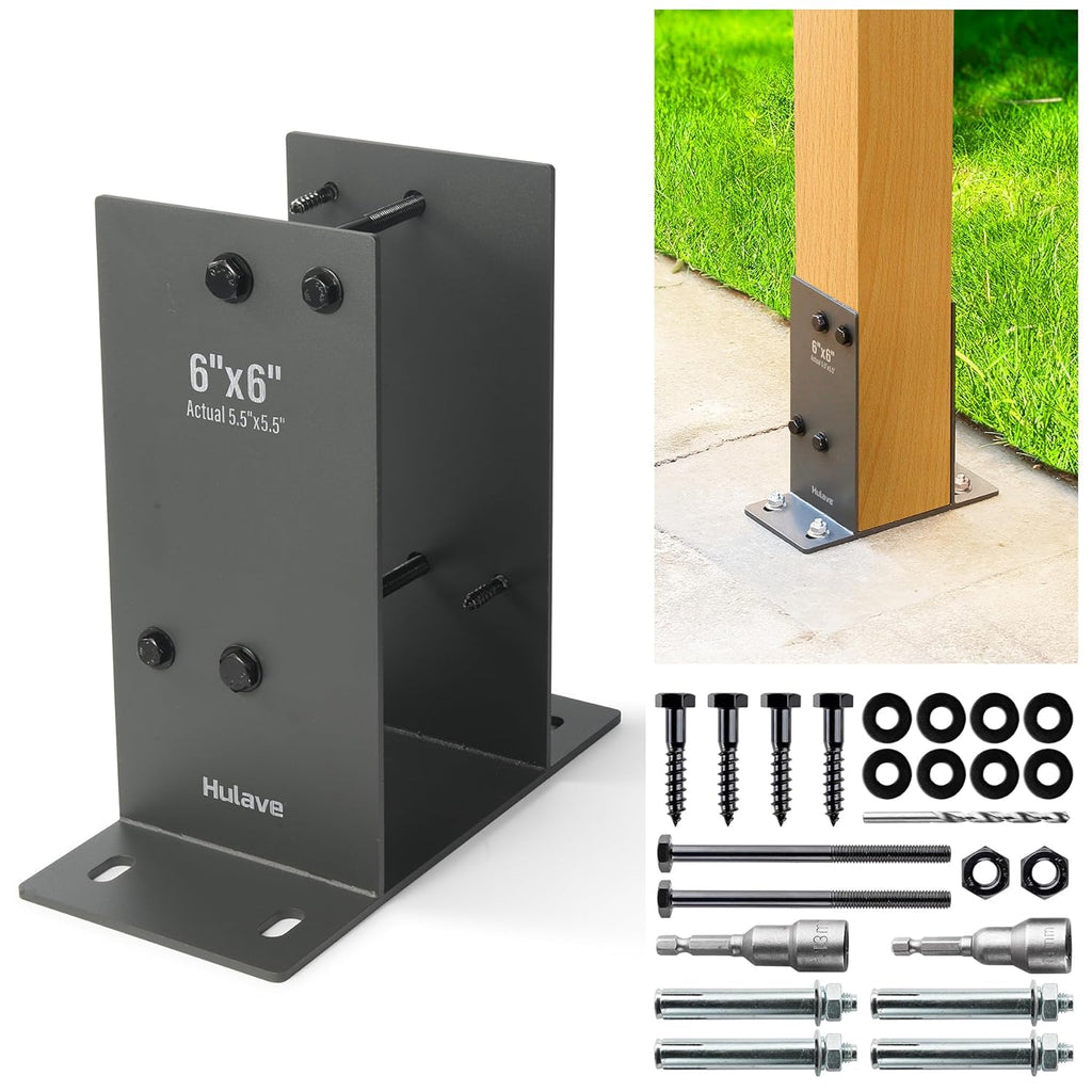 Hulave 2Pack Stainless Steel 6 x 6 (Actual: 5.5' x 5.5') Post Base, Suitable for Terrace Railing, Fence, Gazebo, Porch, etc Concrete Support Anchor Base Post Anchor Bracket (Dark Gray)