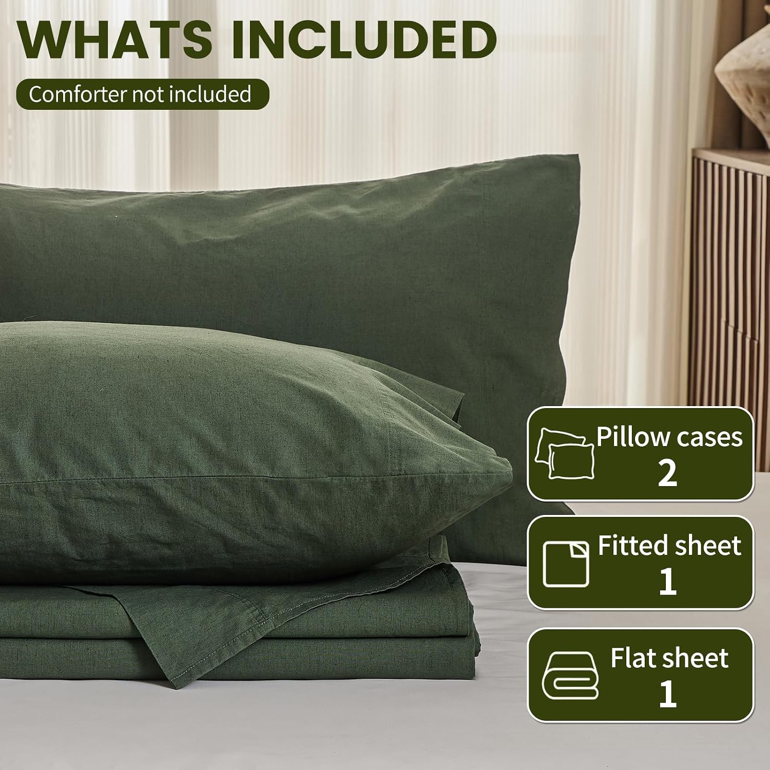 100% Linen Sheets Queen Size,Breathable & Durable 4-Piece Bed Flax Sheet Set,Soft All-Season Bedding for Hot Sleepers 16' Deep Pocket Oeko-TEX Certified,（Queen, Forest Green）