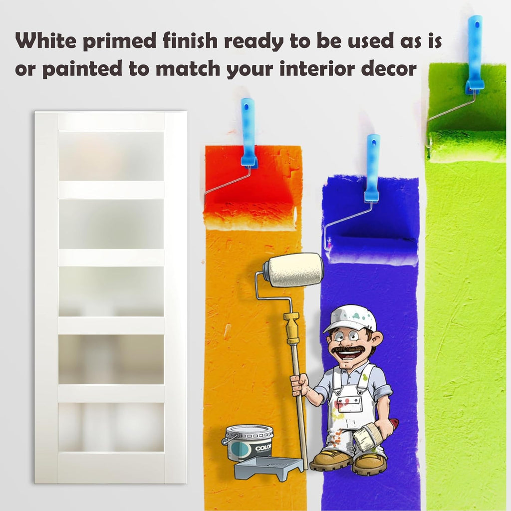 French Doors, 48' x 80', 5-Lite Frosted Glass Pantry Door, Interior Door for Home and Laundry, Solid Core & MDF with Prehung Door Jamb & Hardware Kit - Easy to Install