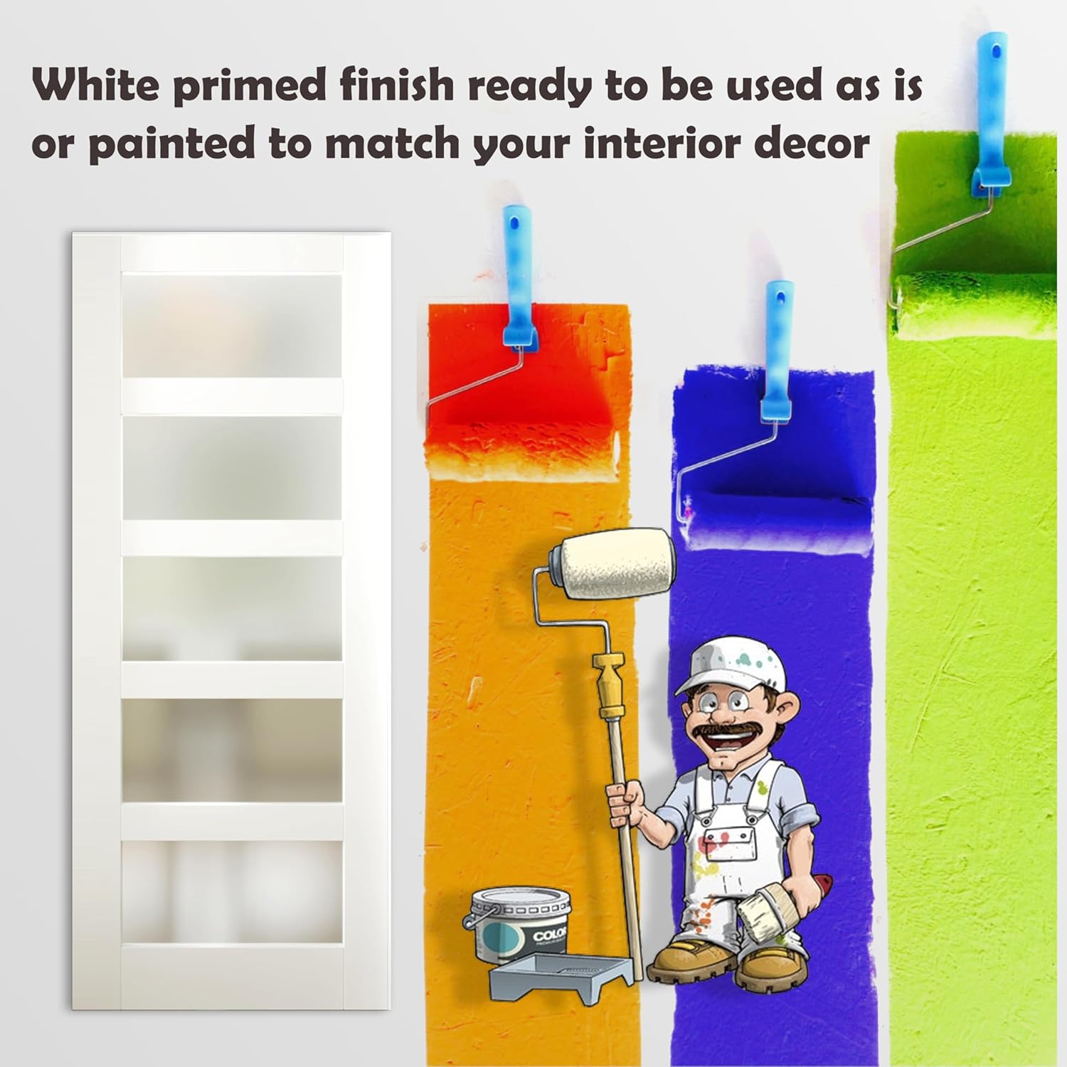 French Doors, 72' x 80', 5-Lite Frosted Glass Pantry Door, Interior Door for Home and Laundry, Solid Core & MDF with Prehung Door Jamb & Hardware Kit - Easy to Install