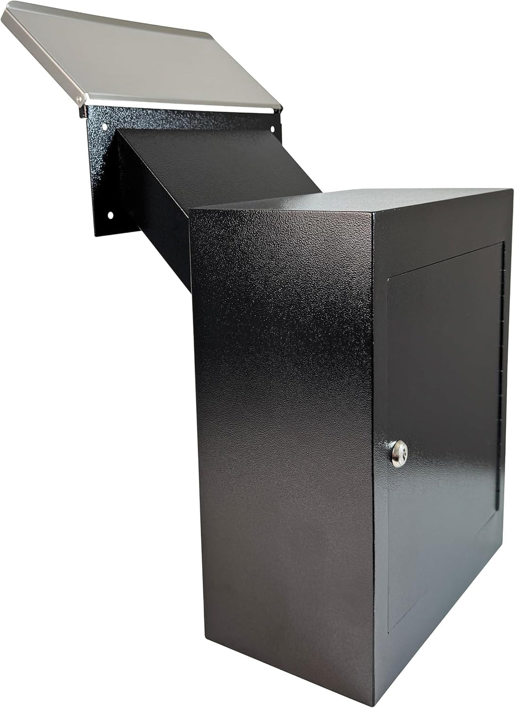 Through-the-Wall Drop Box with Rainproof Cover | Heavy Duty Through Wall Mailbox with 8.25-Inch Adjustable Chute | Rainproof Locking Drop Safe for Mail, Rent, Checks, Cash, and Keys, Black
