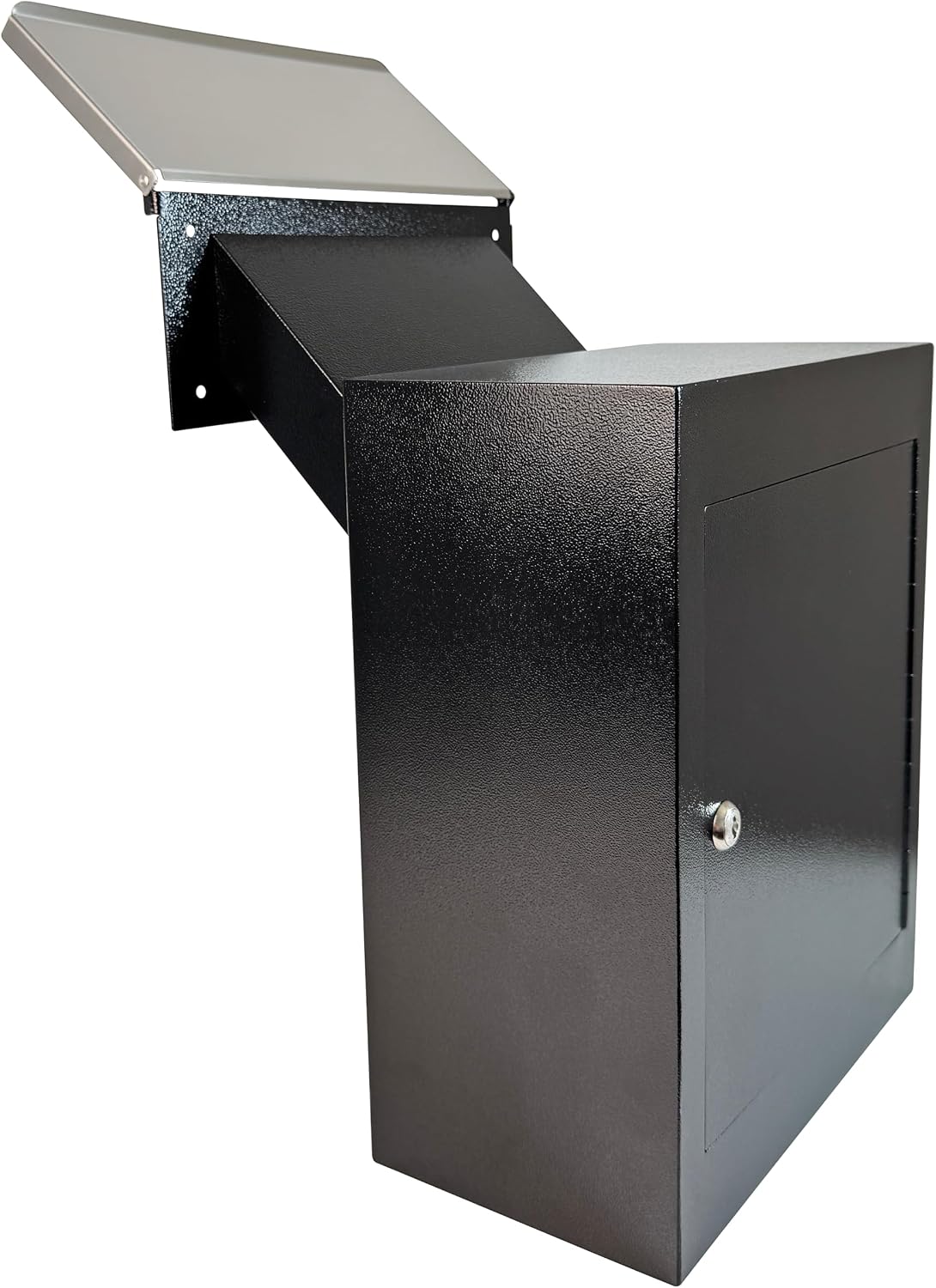 Through-the-Wall Drop Box with Rainproof Cover | Heavy Duty Through Wall Mailbox with 8.25-Inch Adjustable Chute | Rainproof Locking Drop Safe for Mail, Rent, Checks, Cash, and Keys, Black