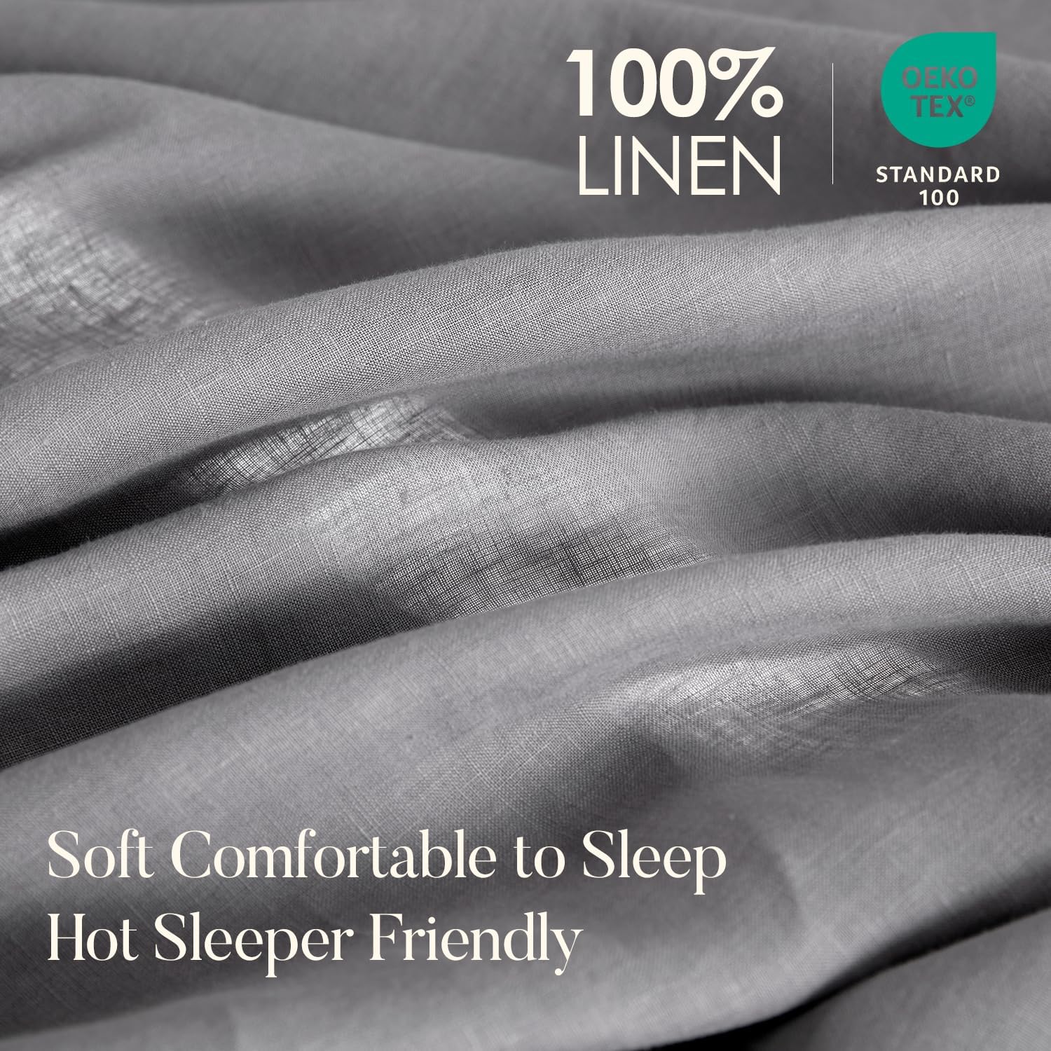 DAPU 100% Linen Duvet Cover Set - Pure Natural French Flax Linen with Corner Ties and Zipper Closure Soft Breathable Durable for Hot Sleepers 1 Duvet Cover 2 Pillowcases (Earl Gray, Queen/Full)