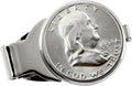 Coin Money Clip - Silver Franklin Half Dollar | Brass Moneyclip Layered in Silver-Tone Rhodium | Holds Currency, Credit Cards, Cash | Genuine U.S. Coin | Includes a Certificate of Authenticity
