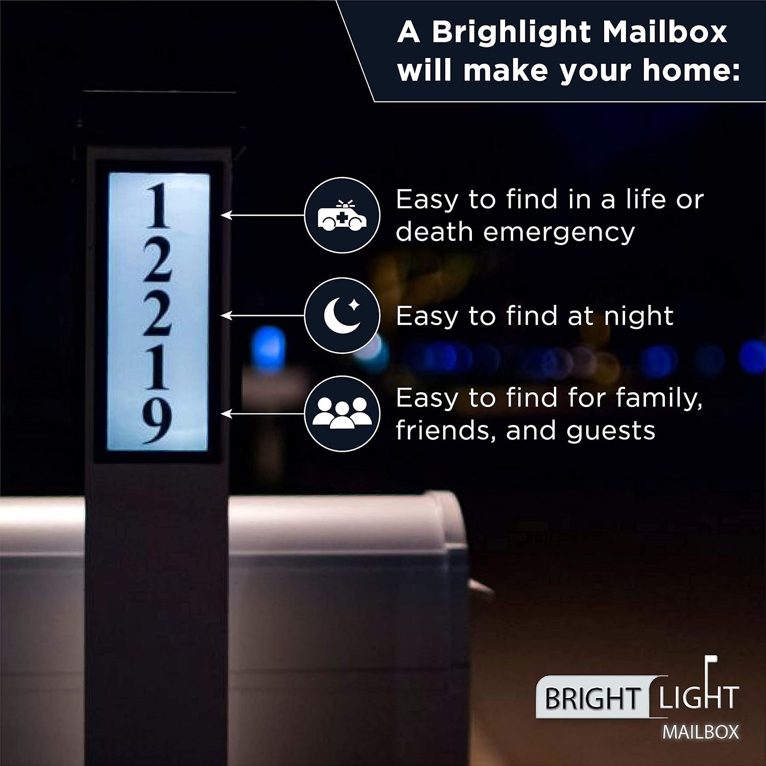 Brightlight Mailbox, Two Door Premium Aluminum Mailbox and Post with Solar Address Light, Illuminated House Numbers for Easy Navigation, Decorative Mailbox with Magnetic Door Latch (White)