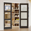 French Doors, 48' x 80', 3-Lite Clear Glass Black Pantry Door, Prehung Interior Door for Home and Laundry, Solid Core & MDF with Door Jamb & Hardware Kit - Easy to Install