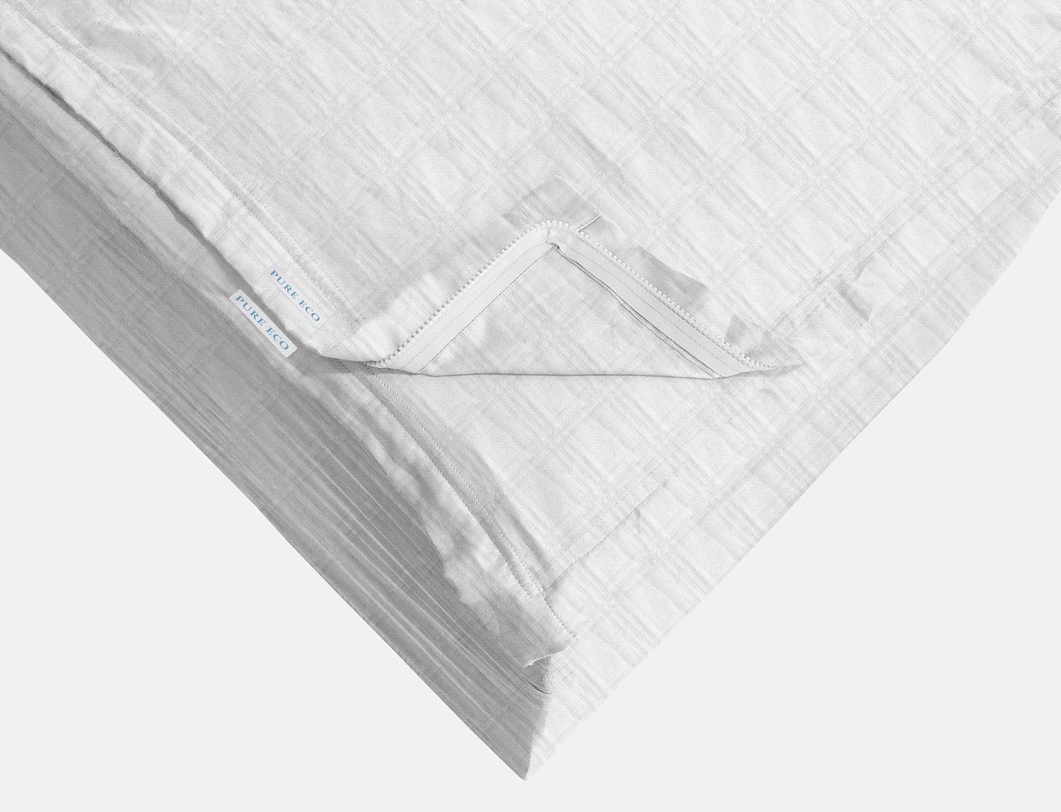 Check Grid Plaid Zipper Fitted Sheet - Includes 1 Fitted Sheet Base & 2 Zip-On Sheets - Upto 16' in. Deep Pockets Queen Size Zipper Fitted Sheet - Easy to Change, Cotton 600 TC - Grid Plaid White