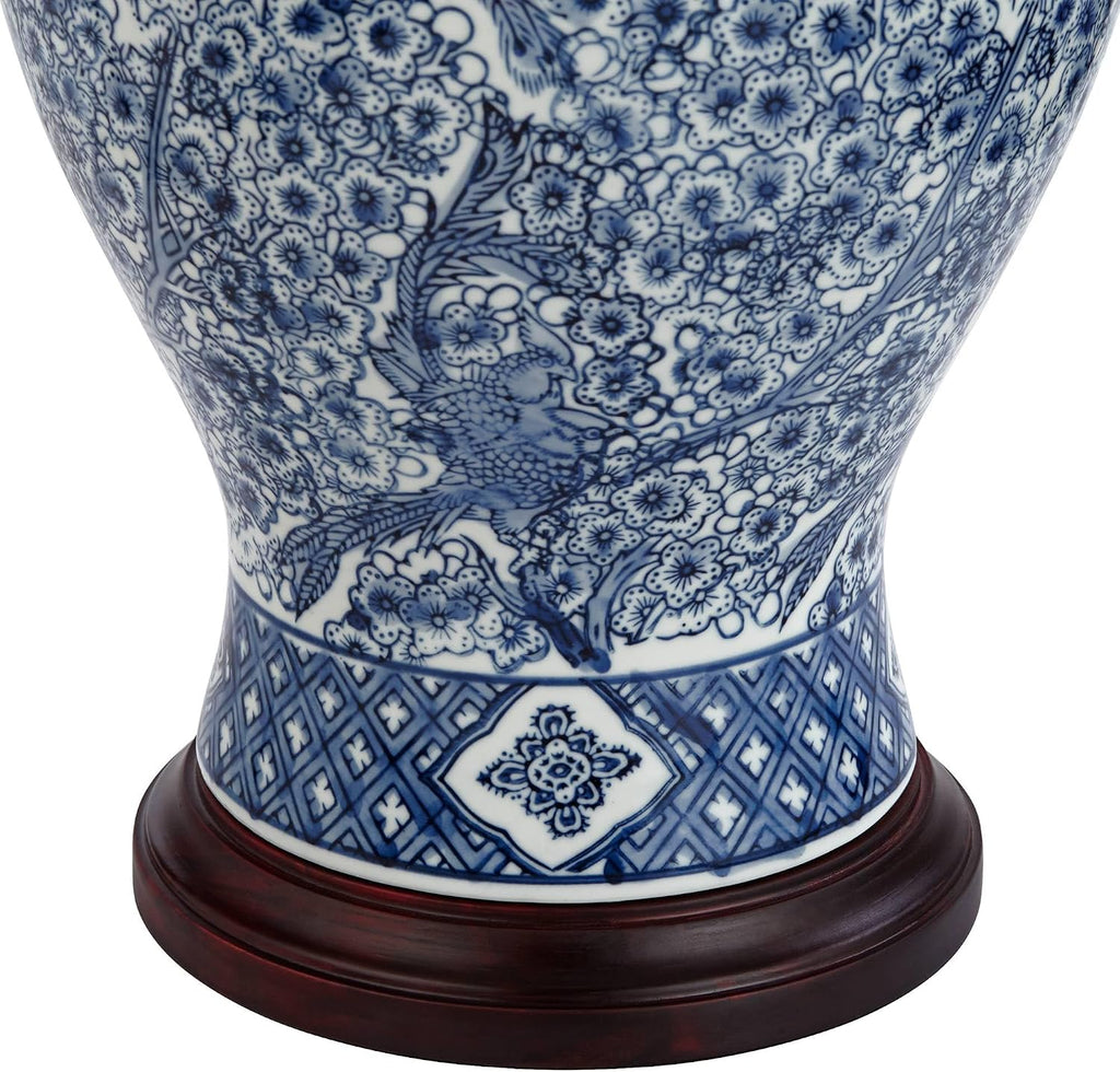 Barnes and Ivy Shonna Garden Bird 27' Tall Jar Traditional Table Lamps Set of 2 Blue Porcelain White Shade Living Room Bedroom Bedside Nightstand House Office Home Kitchen Entryway Console