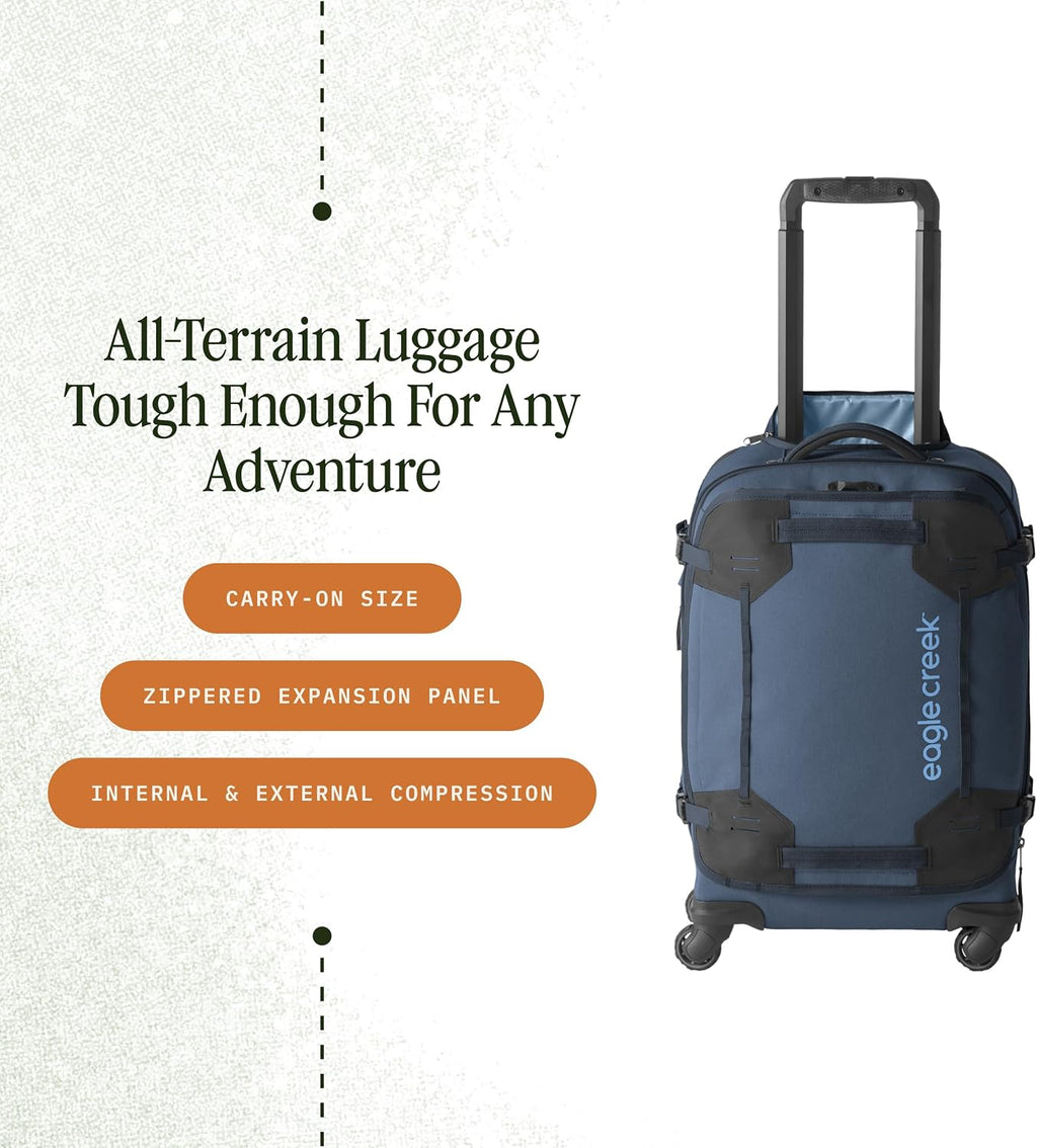 Eagle Creek Gear Warrior XE 4-Wheel Carry-On Luggage for Travel Essentials - Smooth Rolling Wheels - Lockable Zippers - Interior Laptop Sleeve - Black - 21.74