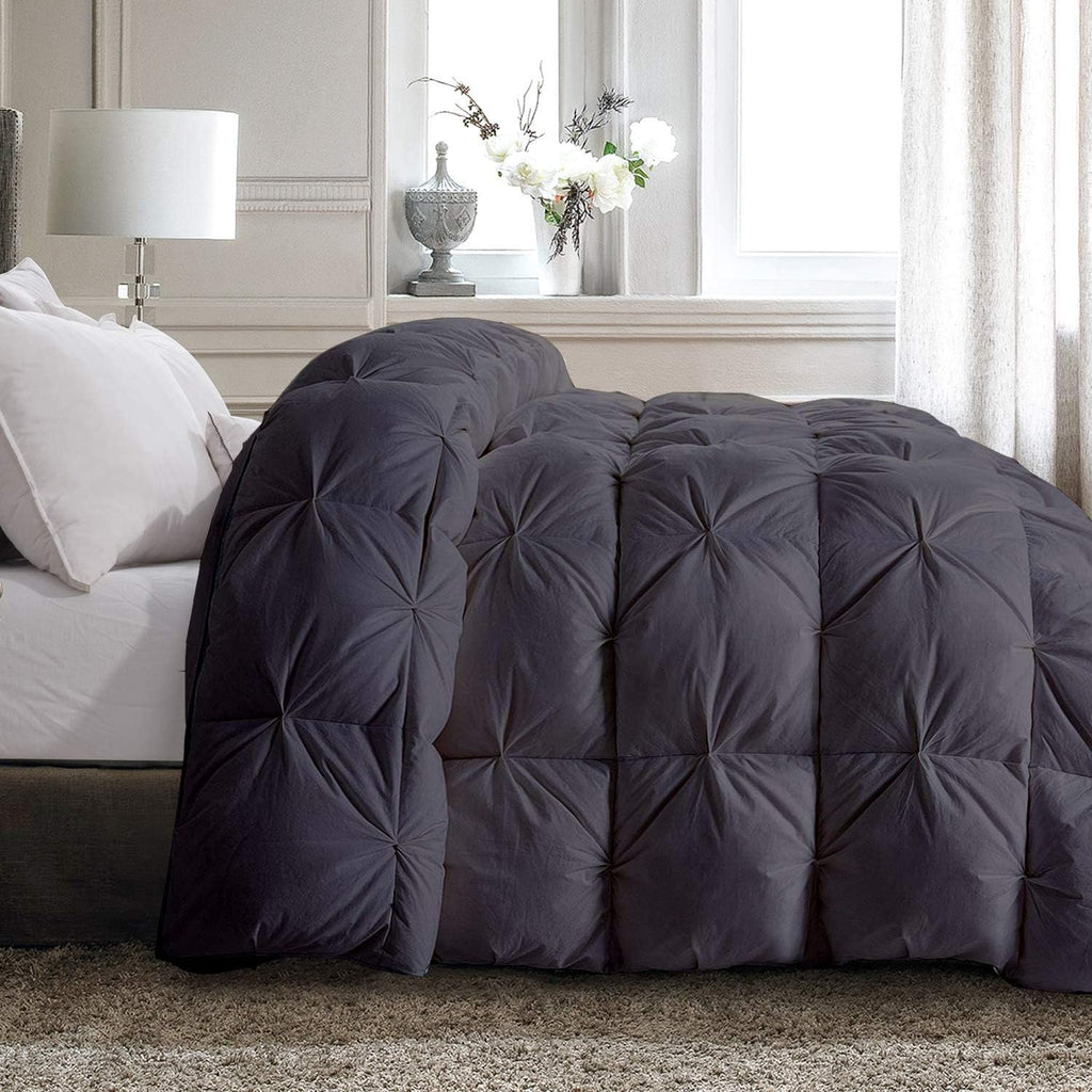 Pinch Pleated Soft 400 GSM All Season Dark Grey 5 Piece Queen Size Comforter Set (Comforter + 4 Pillowcases) 600 Series Egyptian Cotton Comforter Bedding Set