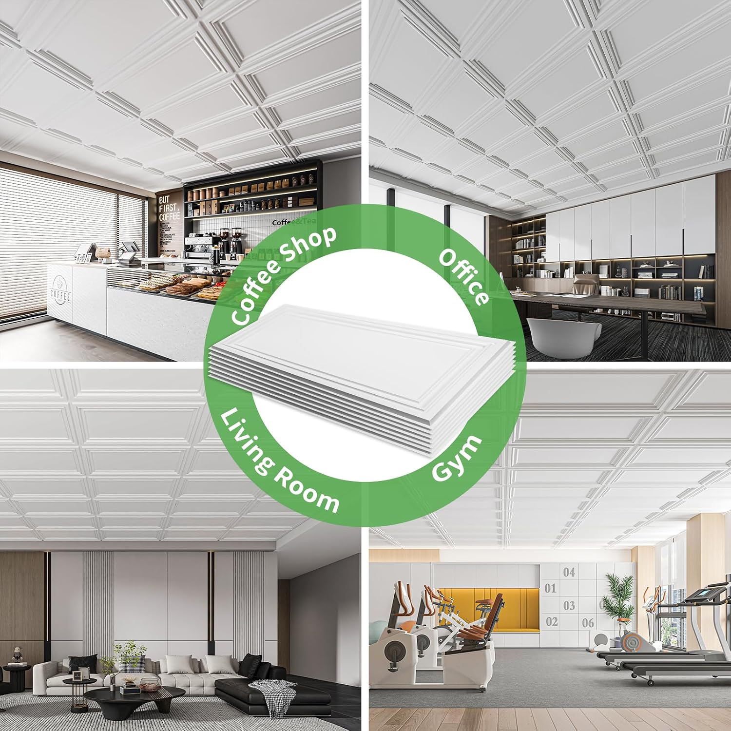 Art3d Drop Ceiling Tiles 12 Pack, 24x48 3D Textured PVC Ceiling Tiles 2x4 for Interior Decoration, Covers 96 sq.,ft, for Home, Office, Store, Rectangular White