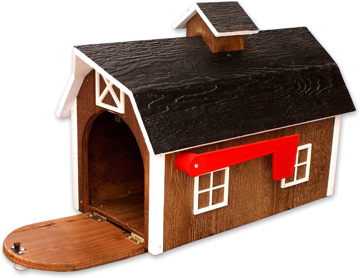 AmishToyBox Deluxe Wooden Mailbox, Dutch Barn Style (Chestnut with White Trim), Amish-Made