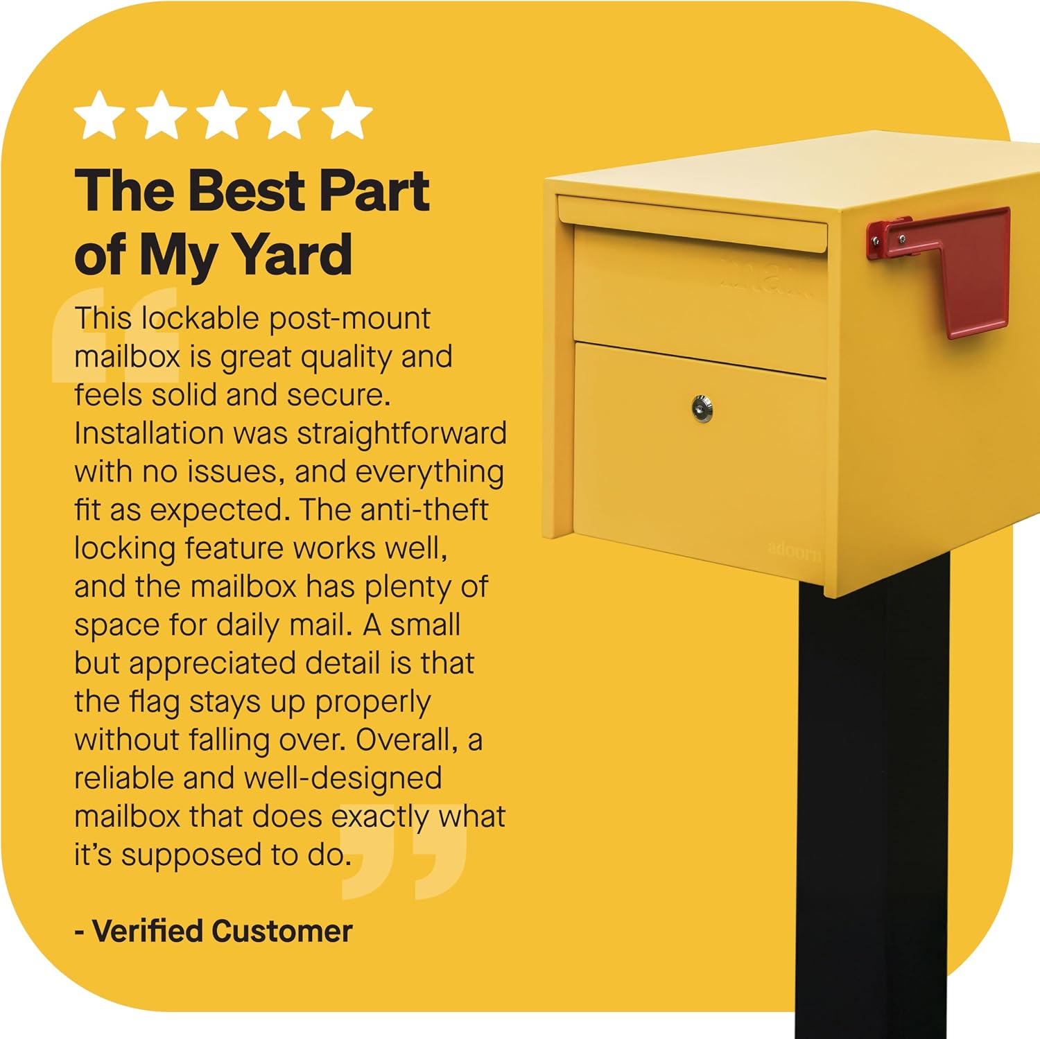 Adoorn Lockable Post Mount Mailboxes for Outside - Small Anti-Theft Locking Mailbox for Packages and Letters - Weatherproof Construction - Durable Steel - 12' H x 12' W x 18.5' D - Yellow