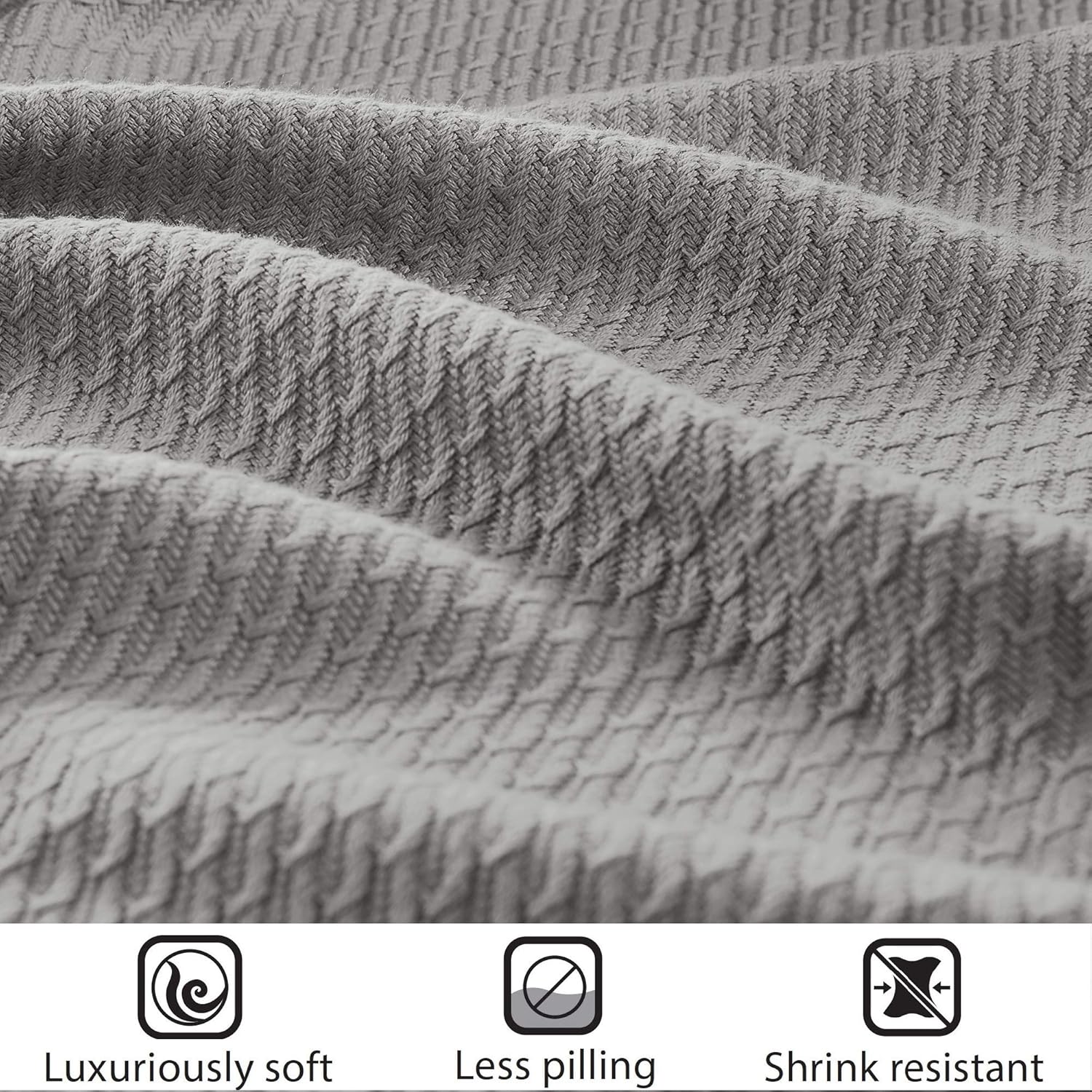Madison Park 100% Egyptian Cotton Lightweight Summer Blanket, Breathable Waffle Knit Design, Soft Cozy All-Season Throw for Bed, Couch or Sofa, Grey Full/Queen Size (90'x90')