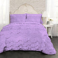 100% Egyptian Cotton, 550 GSM Microfiber Filled Quilt Ruffled Textured 3 Piece Full/Queen Size Comforter Set, Lilac