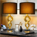 Sculptural Table Lamp Set of 2 for Bedroom, 26' Gold Leaf Farmhouse Bedside Lamps for Living Room, Pull Chains Switch Rustic Nightstand Lamp Marble Base with USB for Home Room Decor (Bulbs Included)