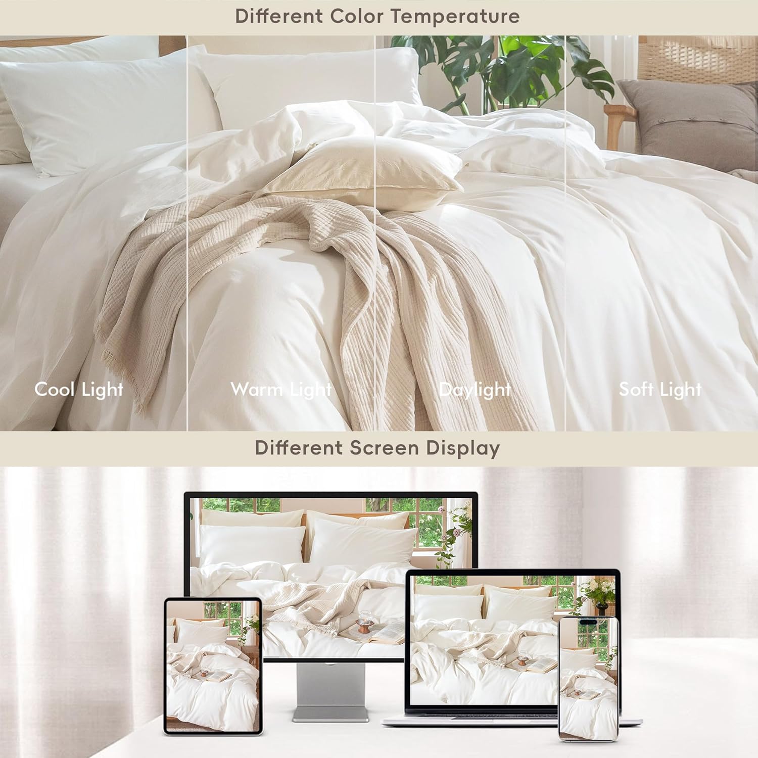 MooMee Bedding Duvet Cover Set 100% Washed Cotton Linen Like Textured Breathable Durable Soft Comfy (Solid Off White, Oversized King Plus 128'x120')