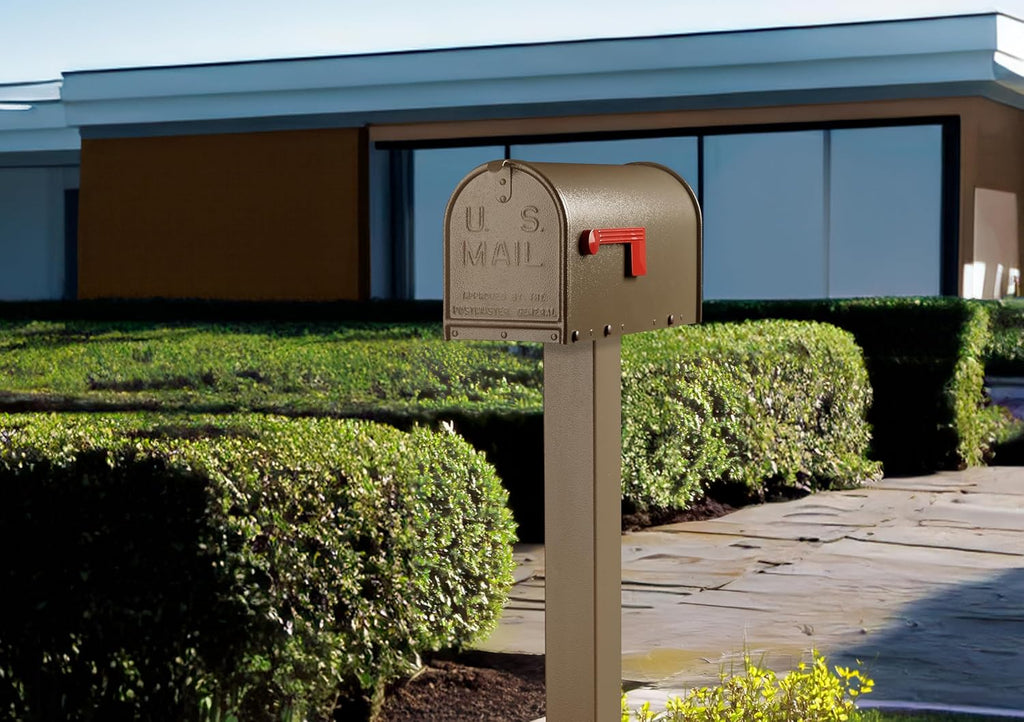 Janzer Post with Mailbox (White Post with Bronze Mailbox)