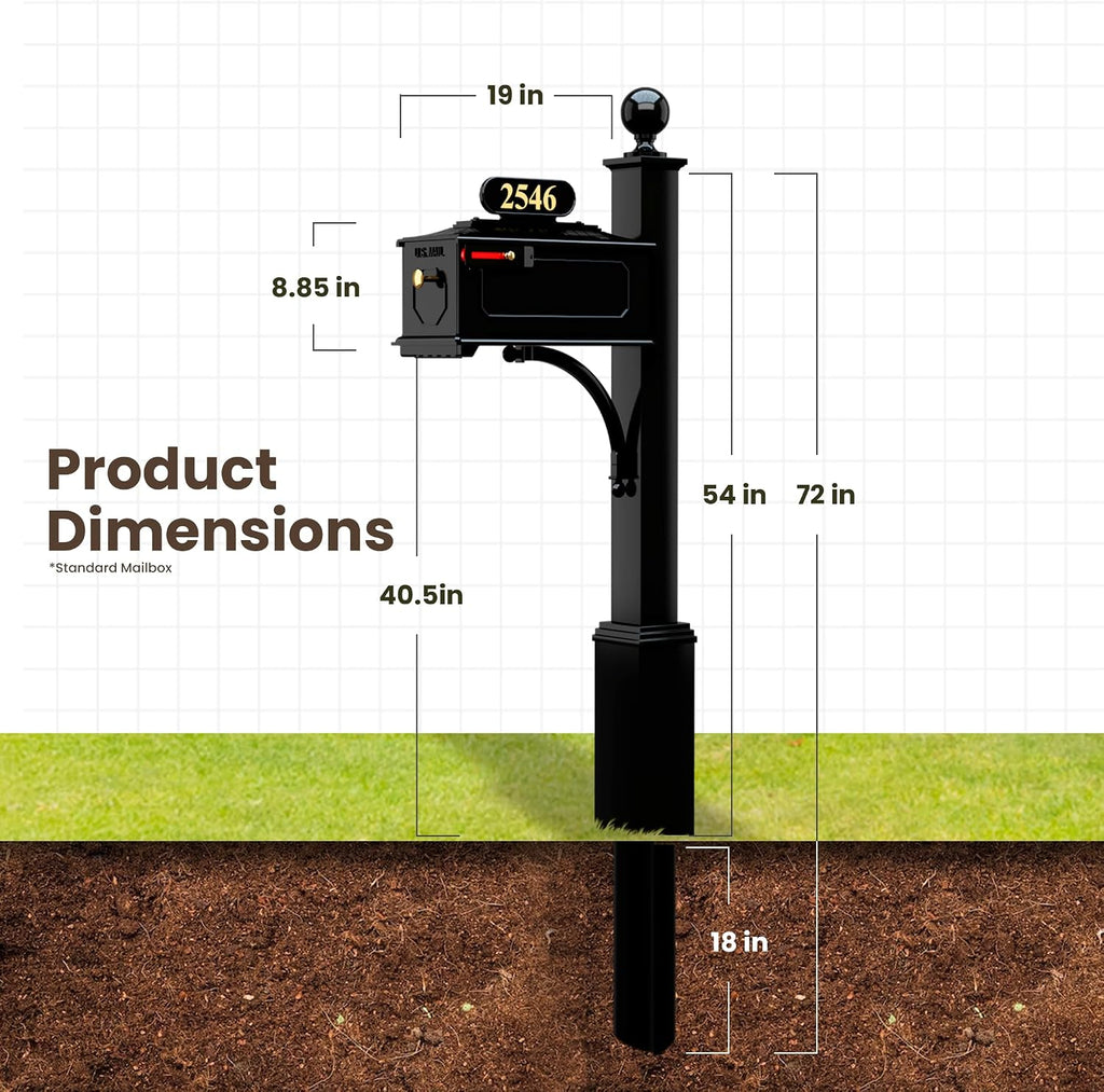 Lakeside Mailbox and Post System – Black, Rust-Resistant, Complete Mailbox Includes Address Plate, Numbers, Finial and Mounting Hardware
