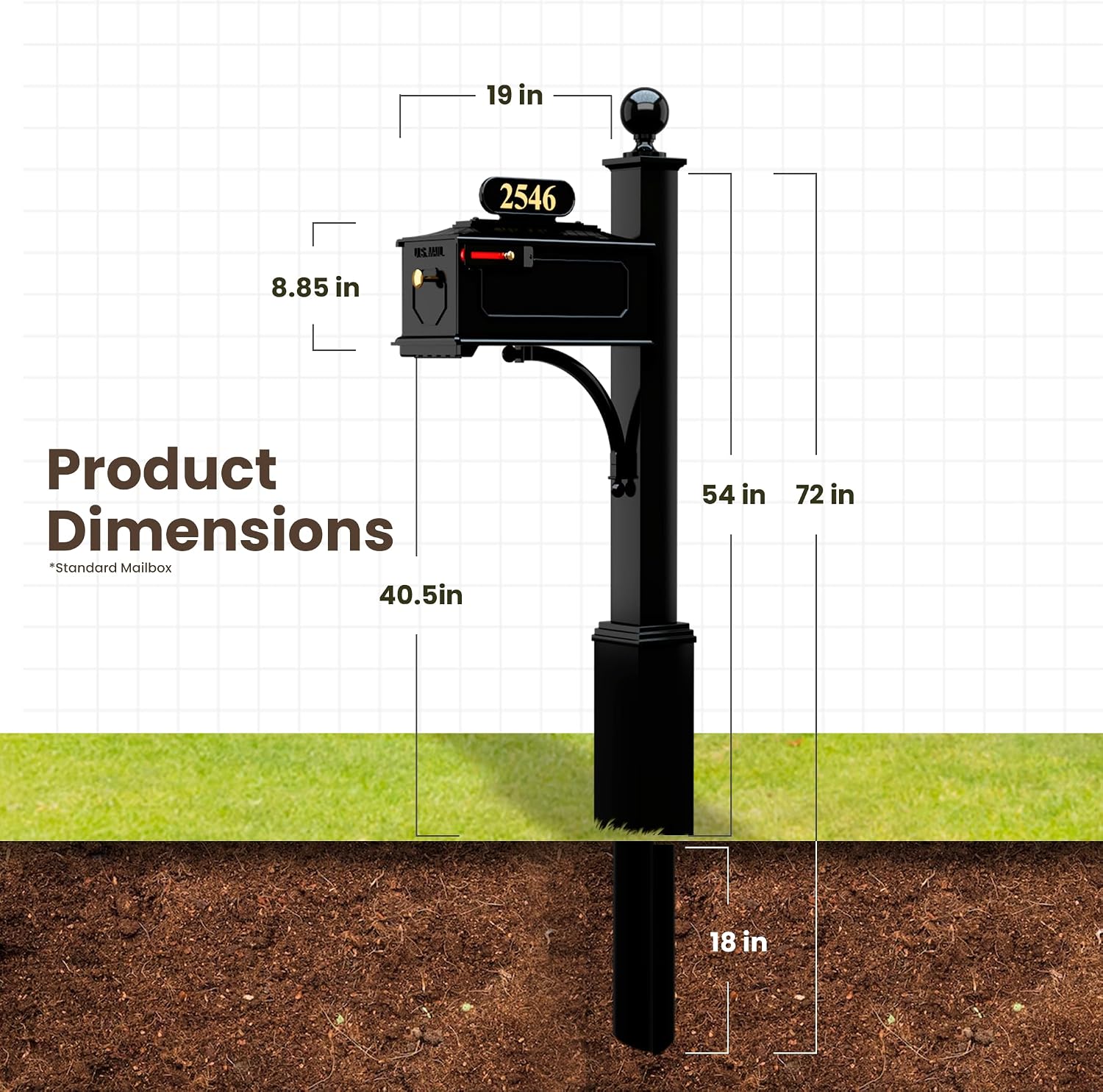 Lakeside Mailbox and Post System – Black, Rust-Resistant, Complete Mailbox Includes Address Plate, Numbers, Finial and Mounting Hardware