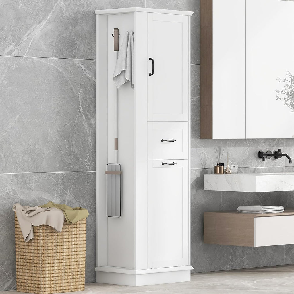 Tall Bathroom Storage Cabinet with Tilt-Out Compartment, Space Saving Bathroom Accent Storage Cabinet with Adjustable Shelves, Modern Freestanding for Home Kitchen, Living room (White Style5)