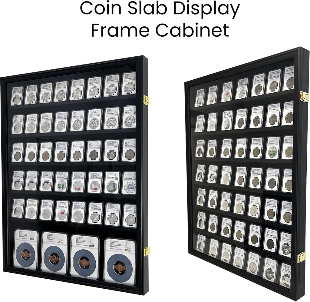 Wall-Mounted Walnut (7 Rows) NGC PCGS ICG Wooden Coin Slab Display Case Holder Frame Cabinet Storage for Coin Collection Medal Badges Sport Card Trading Card Collectibles Organization