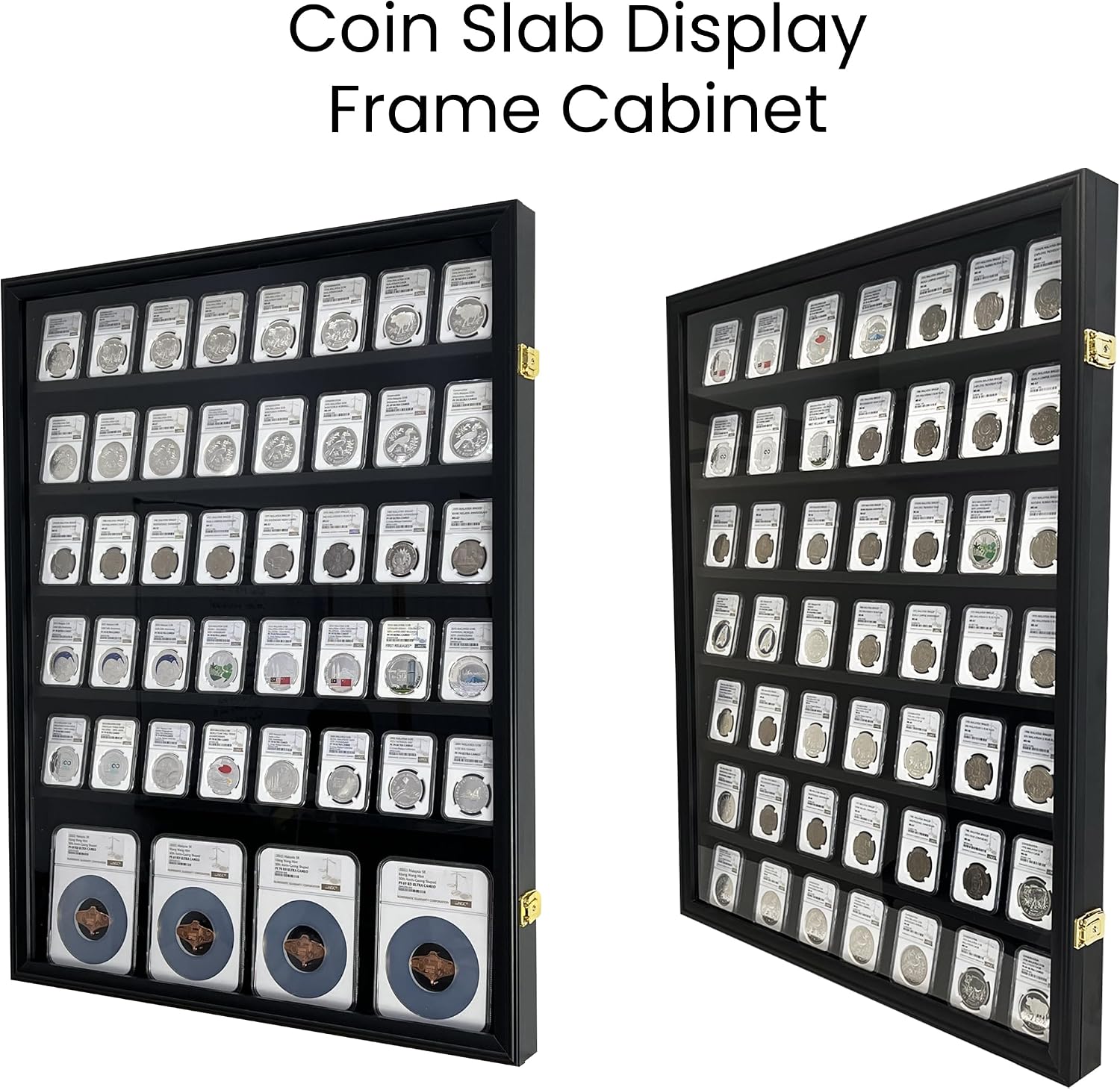 Wall-Mounted Walnut (7 Rows) NGC PCGS ICG Wooden Coin Slab Display Case Holder Frame Cabinet Storage for Coin Collection Medal Badges Sport Card Trading Card Collectibles Organization