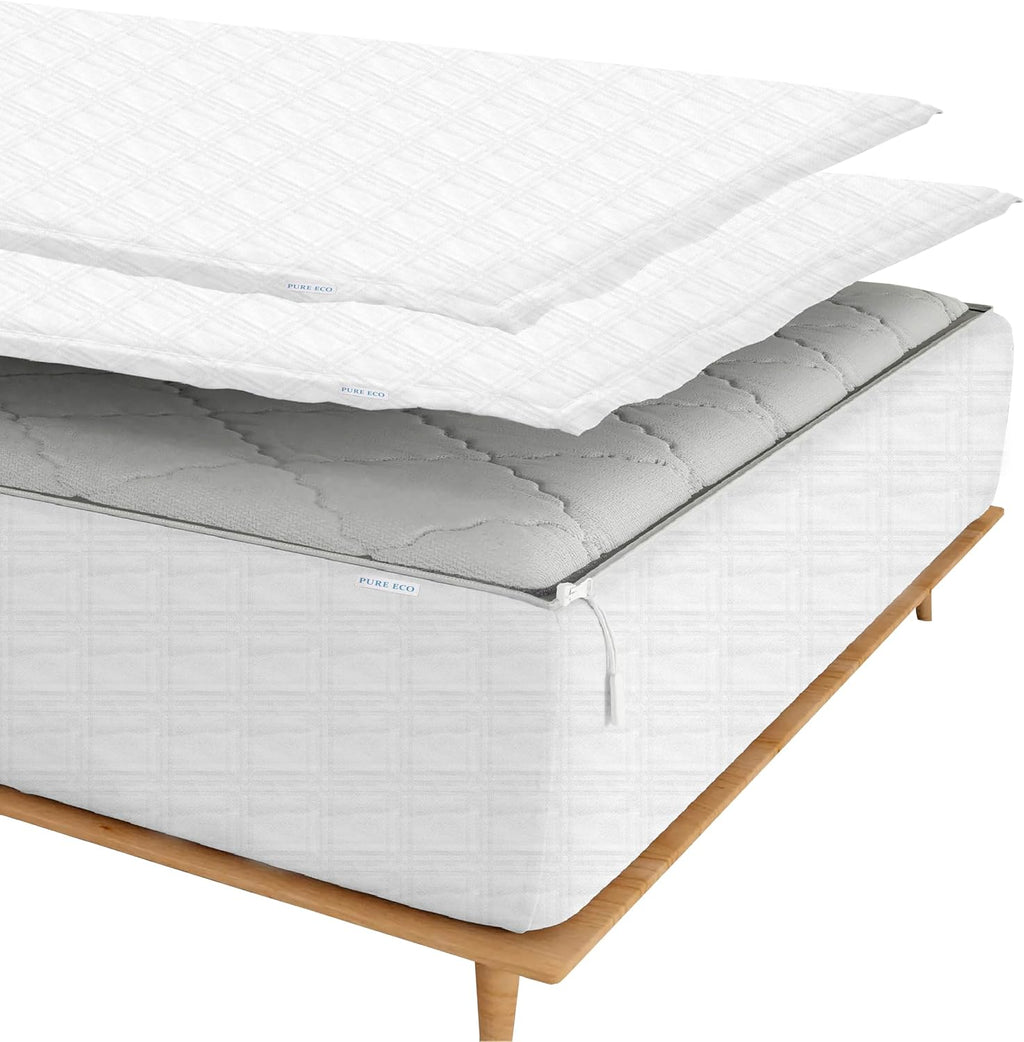 Check Grid Plaid Zipper Fitted Sheet - Includes 1 Fitted Sheet Base & 2 Zip-On Sheets - Upto 16' in. Deep Pockets Queen Size Zipper Fitted Sheet - Easy to Change, Cotton 600 TC - Grid Plaid White