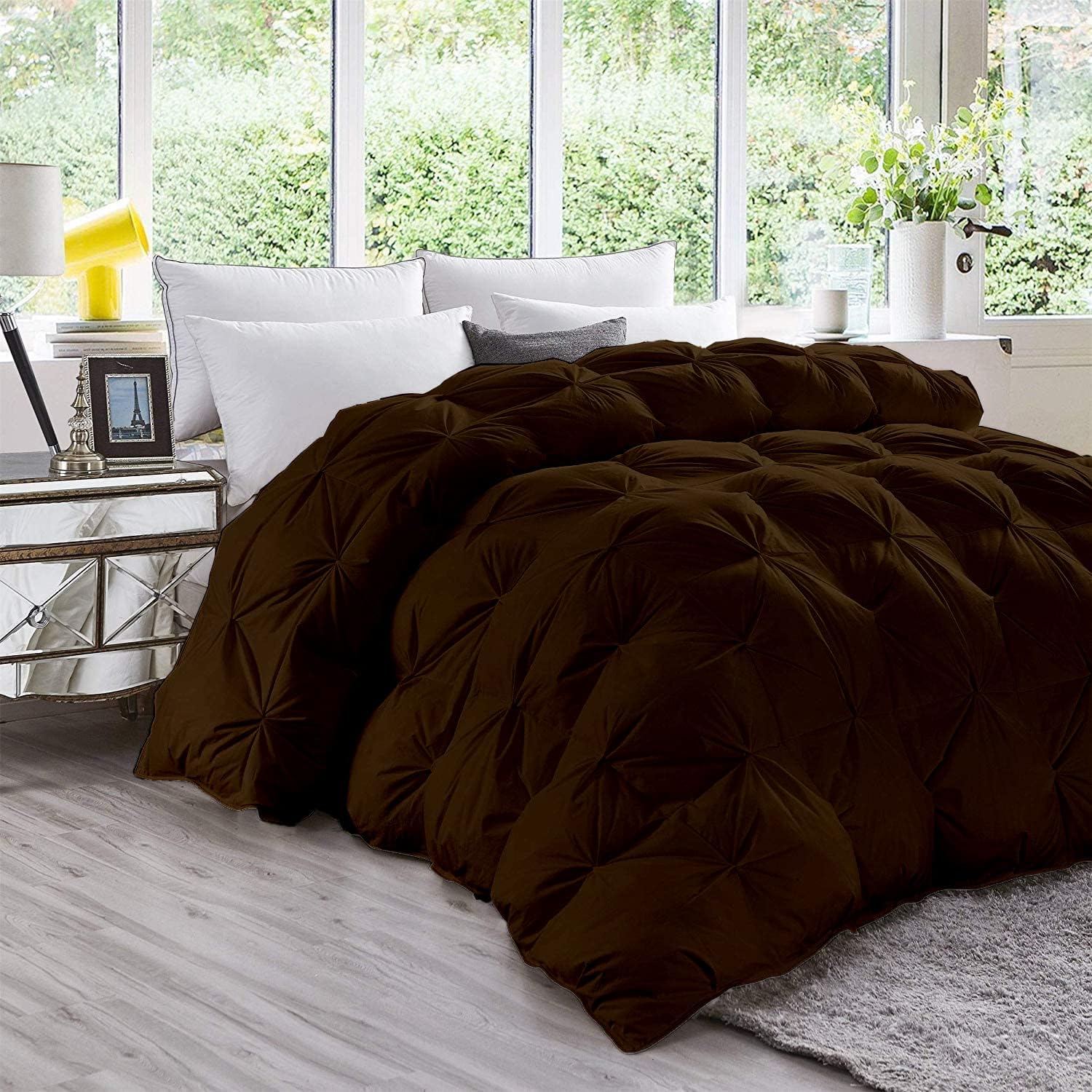 Modern Solid 1600-TC Diamond Pinch Down Alternative Comforter Oversized Queen Size 98 x 98 Inches 1-Piece All-Season Duvet Insert, 850 GSM Micro Fill & All Side Corner Tabs 100% Egyptian Cotton