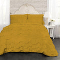 100% Egyptian Cotton, 550 GSM Microfiber Filled Quilt Ruffled Textured 3 Piece Full/Queen Size Comforter Set, Golden