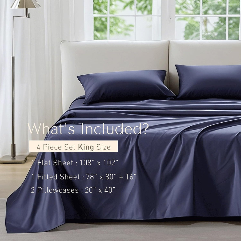 Hyde Lane 100% Egyptian Cotton Sheets Set King Size - 1000 Thread Count - 4 Piece Bed Sheet Sets with 16' Deep Pocket - Luxury Sateen Weave, Navy