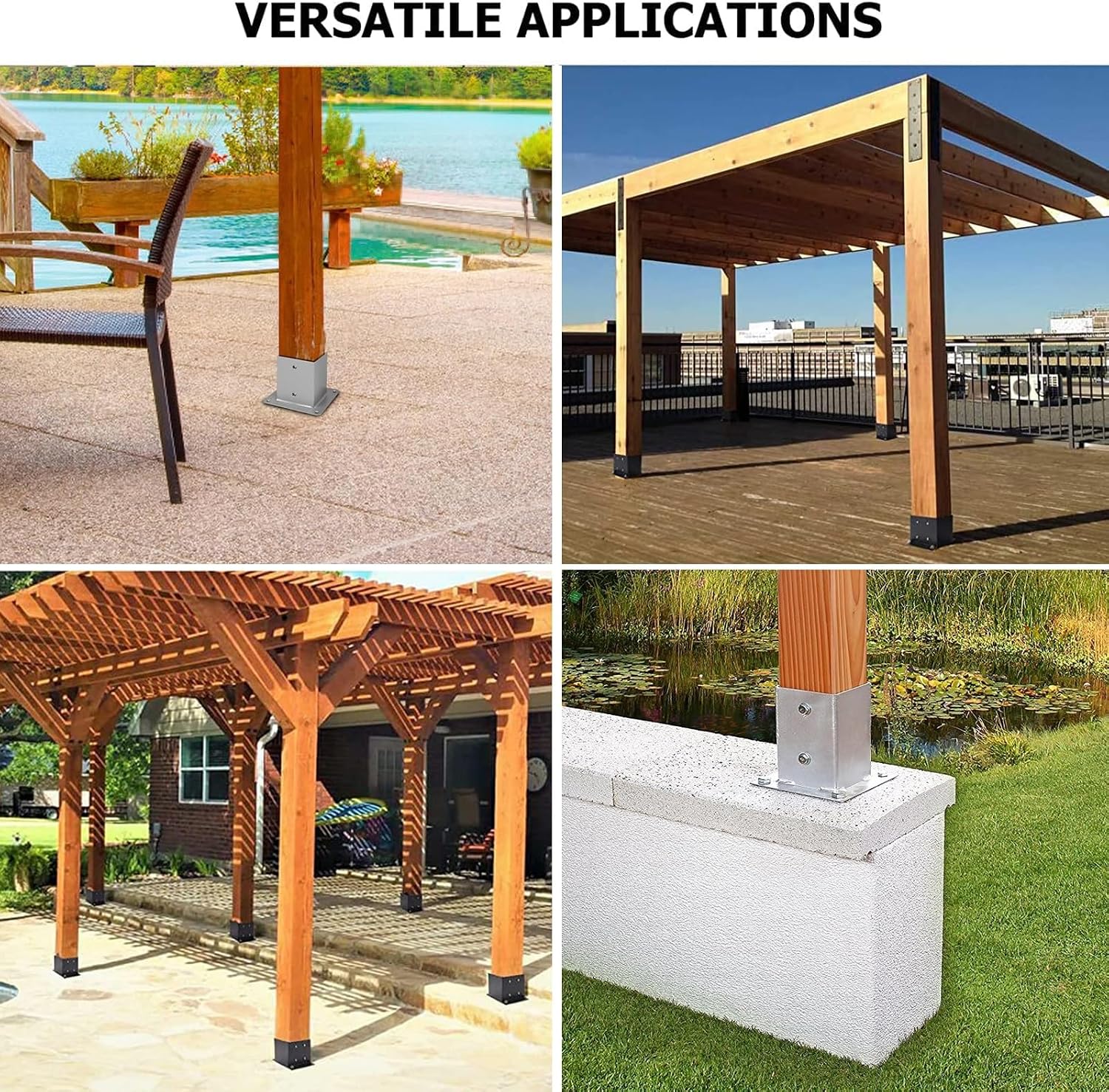 Stainless Steel Post Base 2x2 3x3 4x4 5x5 6x6 7x7 8x8 Inch, Heavy Duty Post Bracket for Concrete/Wood Deck/Pergola/Mailbox, Railing Post Anchors Square(145x145 mm (5.7x5.7 in))