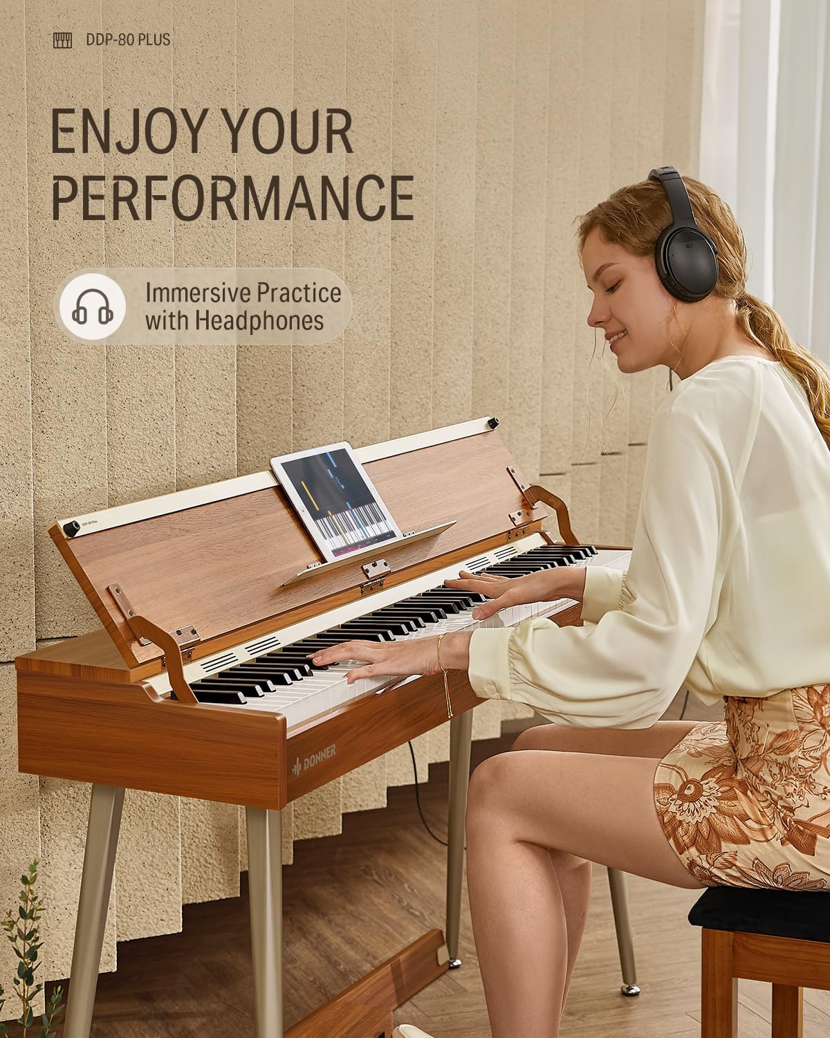 Donner DDP-80 PLUS Digital Piano 88 Key Weighted Keyboard, Home Electric Piano, Supports USB-MIDI & Headphones Connection, Semi-open Cover Designed, with Metal Three Pedal, Power Adapter