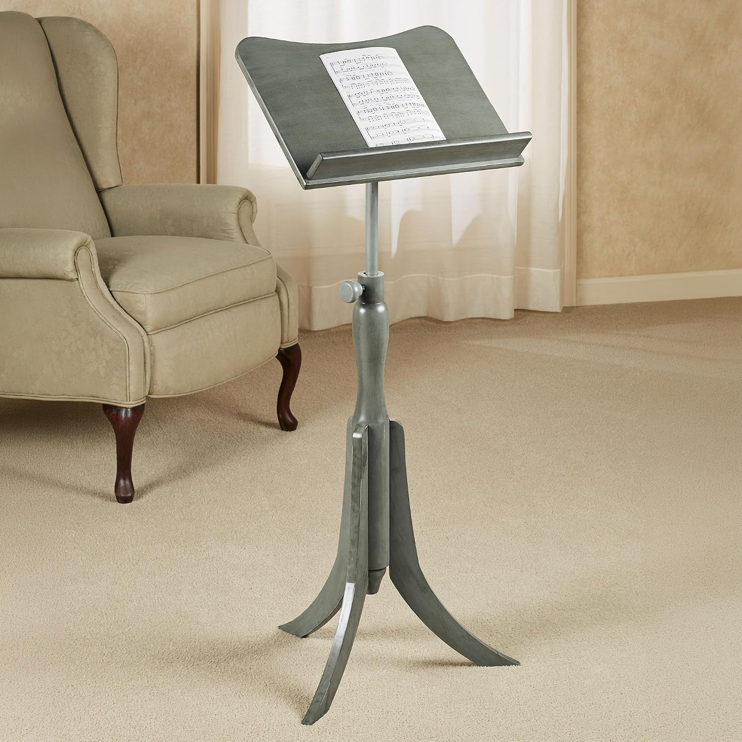 Touch of Class Parke Music Sheet Stand - Wooden - Gray - Adjustable - Wood Stands for Conductors - Library Lectern for Atlas, Dictionary - Auditorium, Meeting Room, Classroom for Speeches