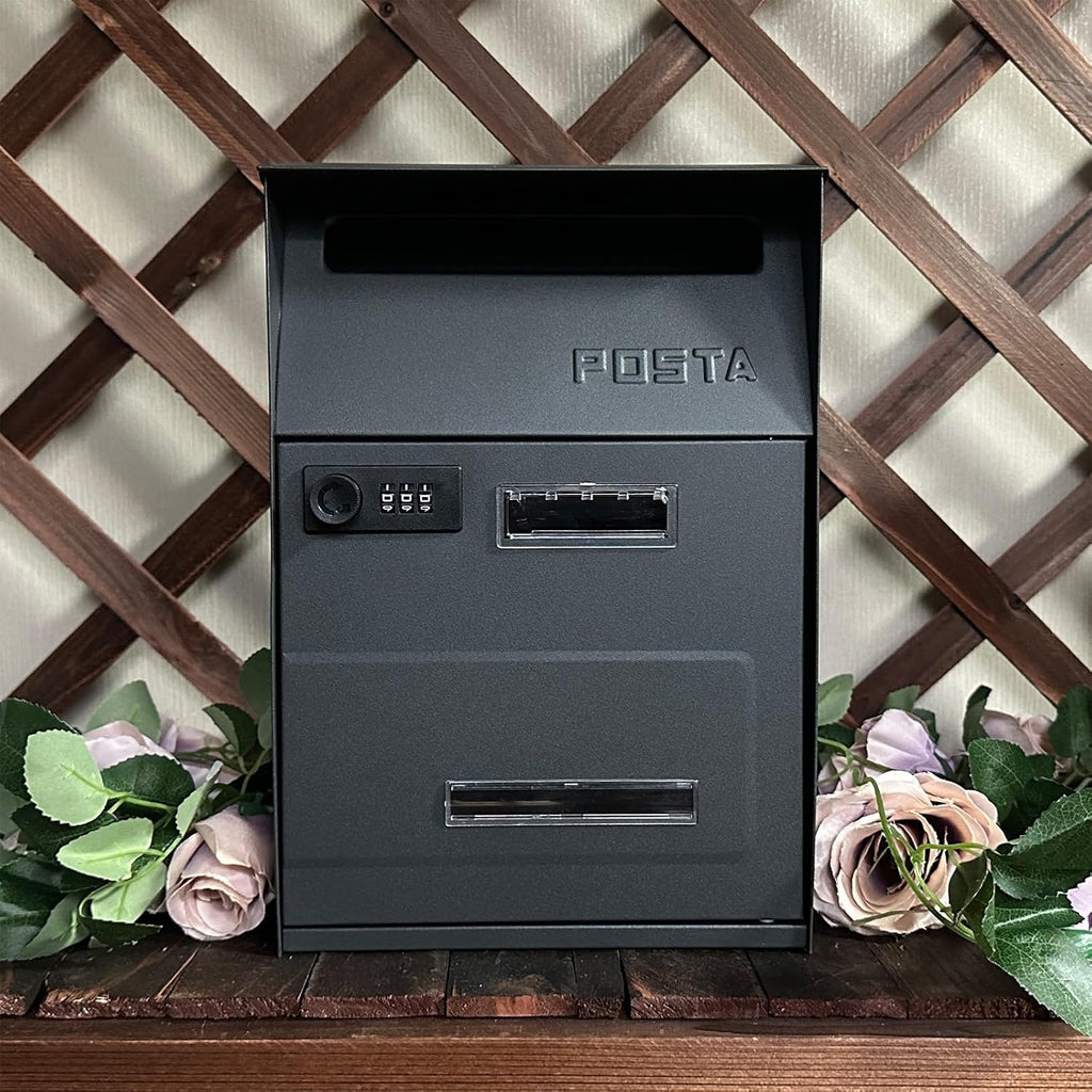 MELPHI Metal Mailbox with Combination Lock, Hanging Secure Post Box, Weatherproof Secure Mail Box for Envelope, Letter, Outside, Home, Office Business (Color : Anthracite)