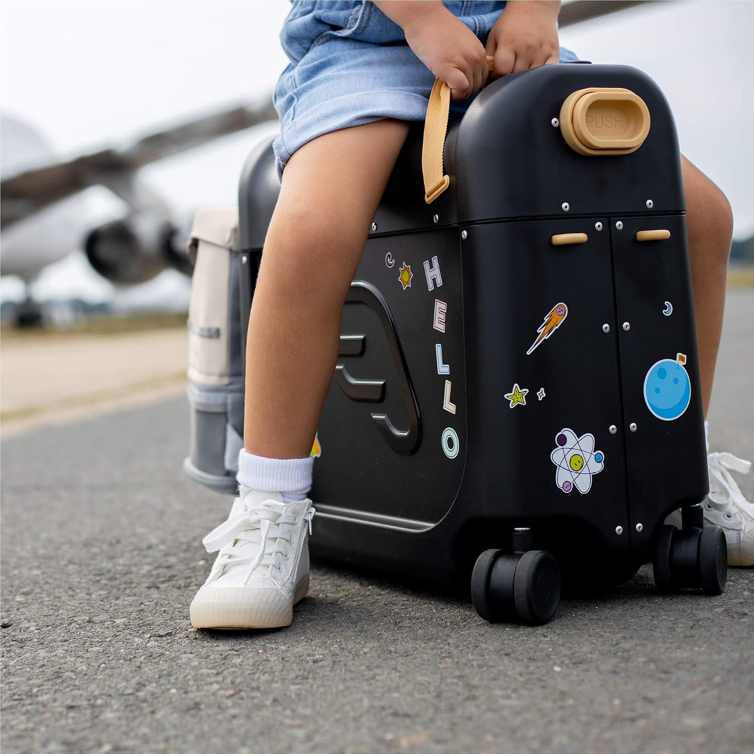 JetKids Stokke Travel Bundle, Black - Includes BedBox Ride-On Suitcase & Backpack - Best for Kids 2-7 Years Old (Up to 77 lbs)