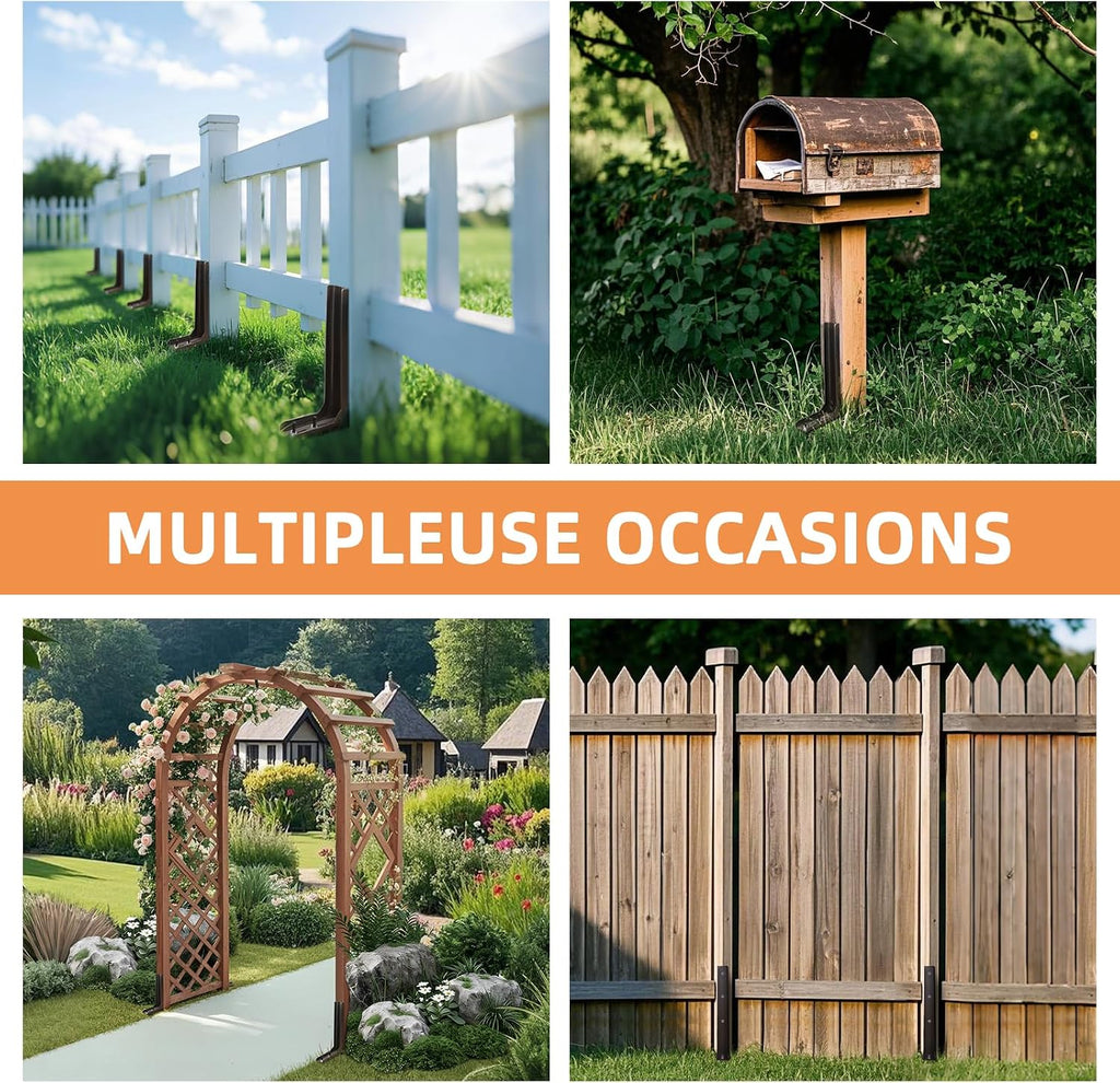 Fence Post Repair Kit, Quick Fix for Leaning/Broken 4x4/6x6 Fence Post Repair Stakes Kit Heavy Duty, Adjustable Angle, Solid Metal Anti-Rust Paint, 4 Pack/Brown