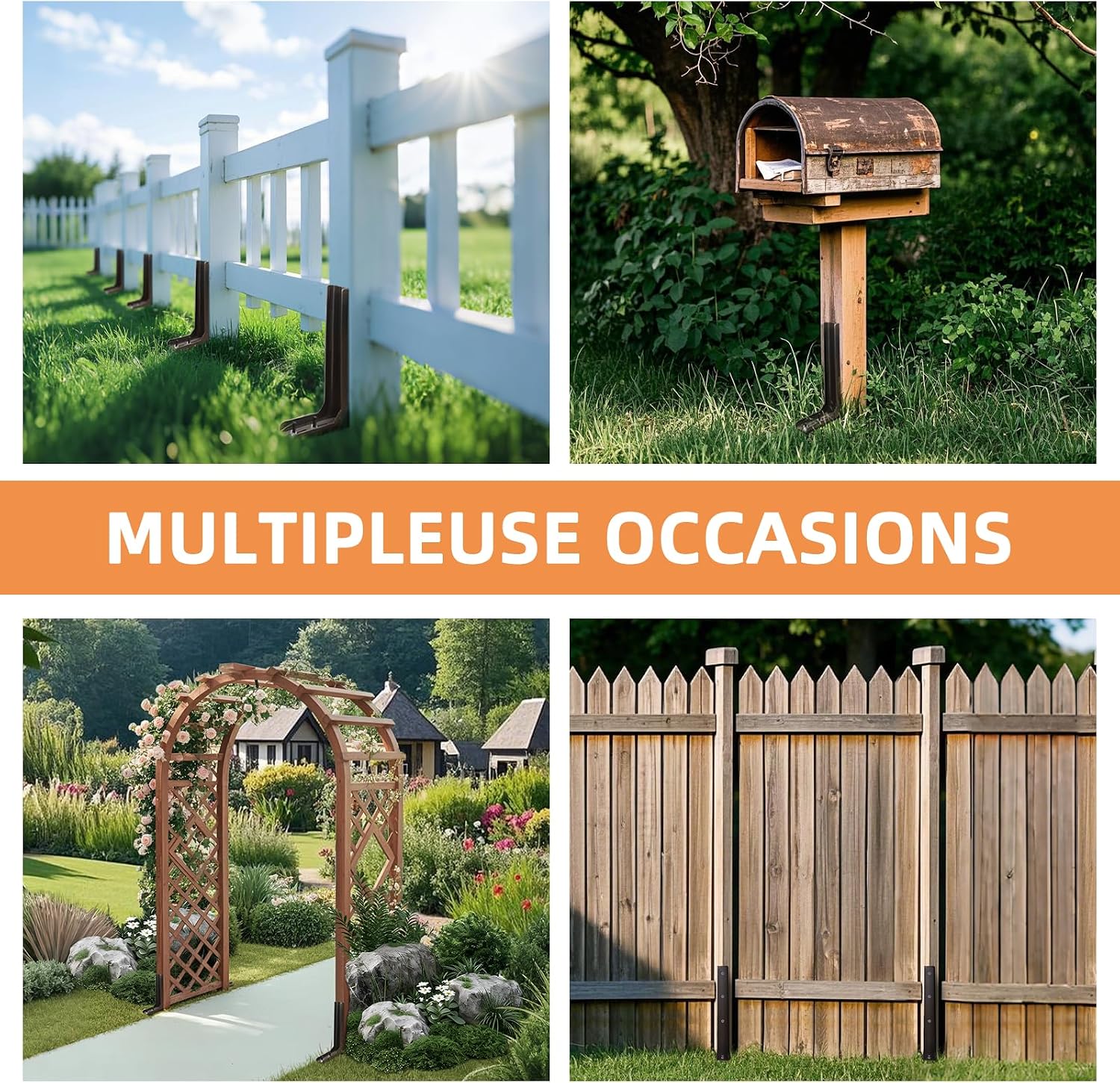 Fence Post Repair Kit, Quick Fix for Leaning/Broken 4x4/6x6 Fence Post Repair Stakes Kit Heavy Duty, Adjustable Angle, Solid Metal Anti-Rust Paint, 4 Pack/Brown