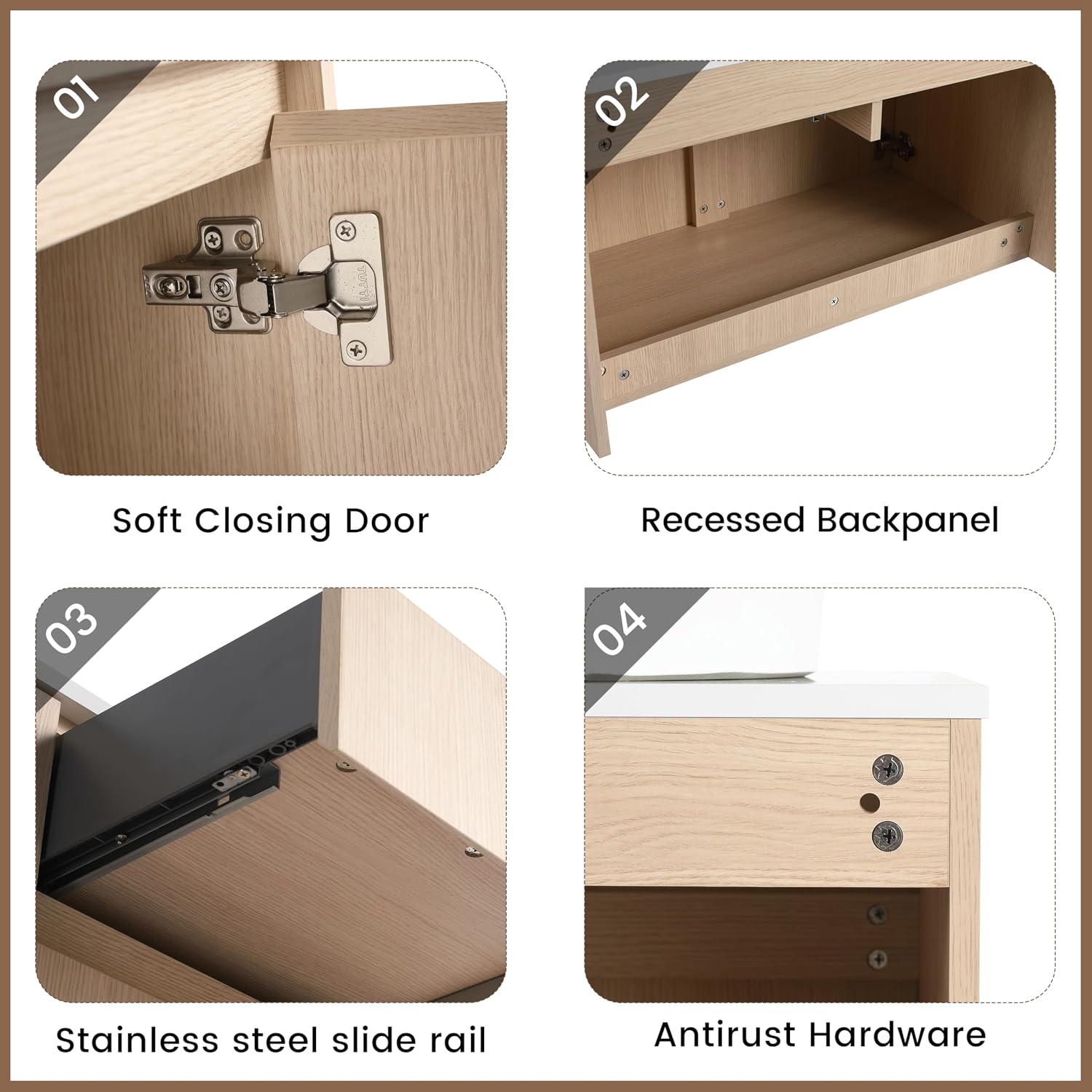 32 Inch Floating Bathroom Vanity with Sink, Modern Wall Mounted Cabinet, Ceramic Vessel Basin, 2 Soft Close Doors and 2 Drawer, White Oak