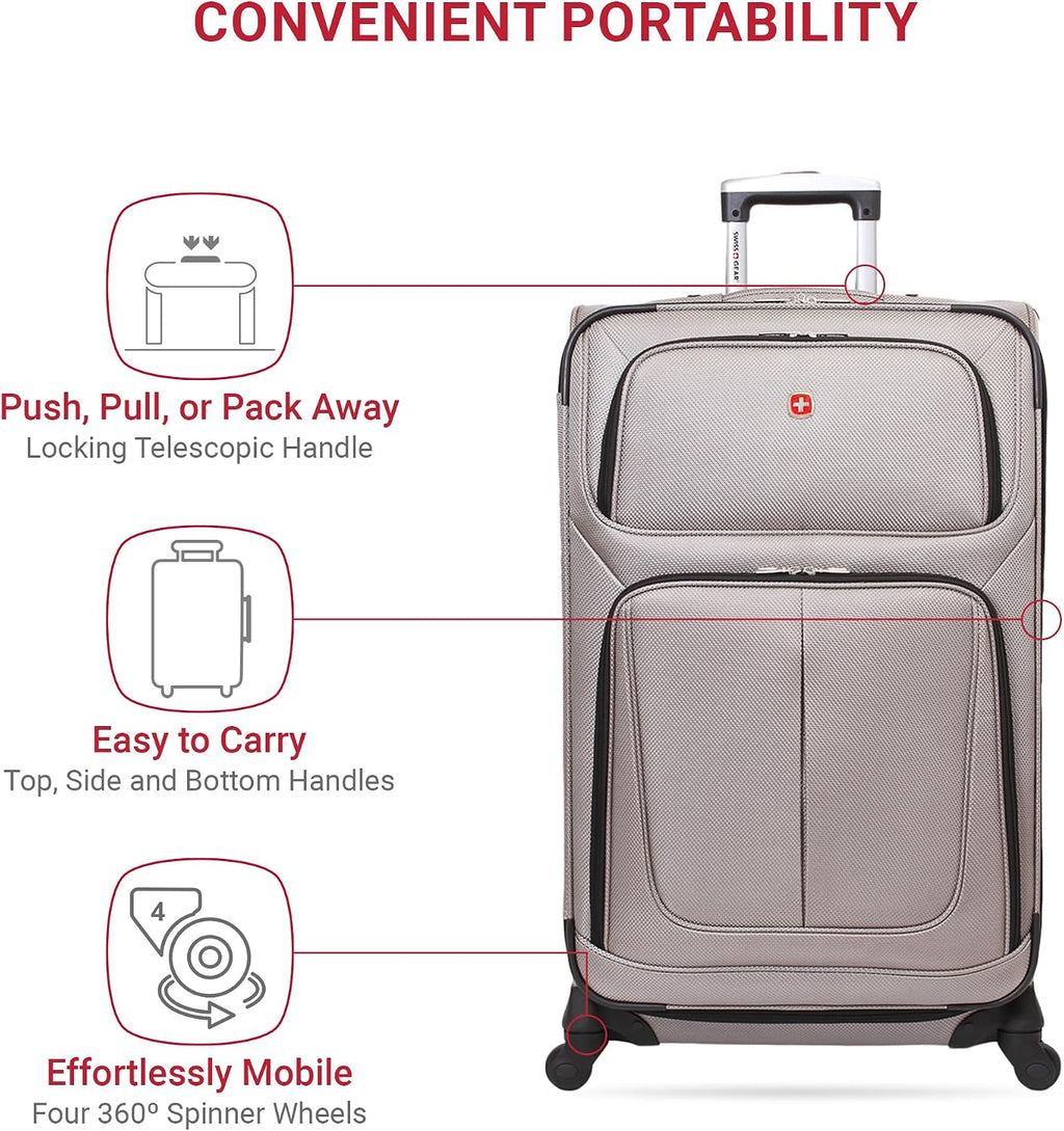SwissGear Sion Softside Expandable Roller Luggage, Pewter, 3-Piece Set (21/25/29)