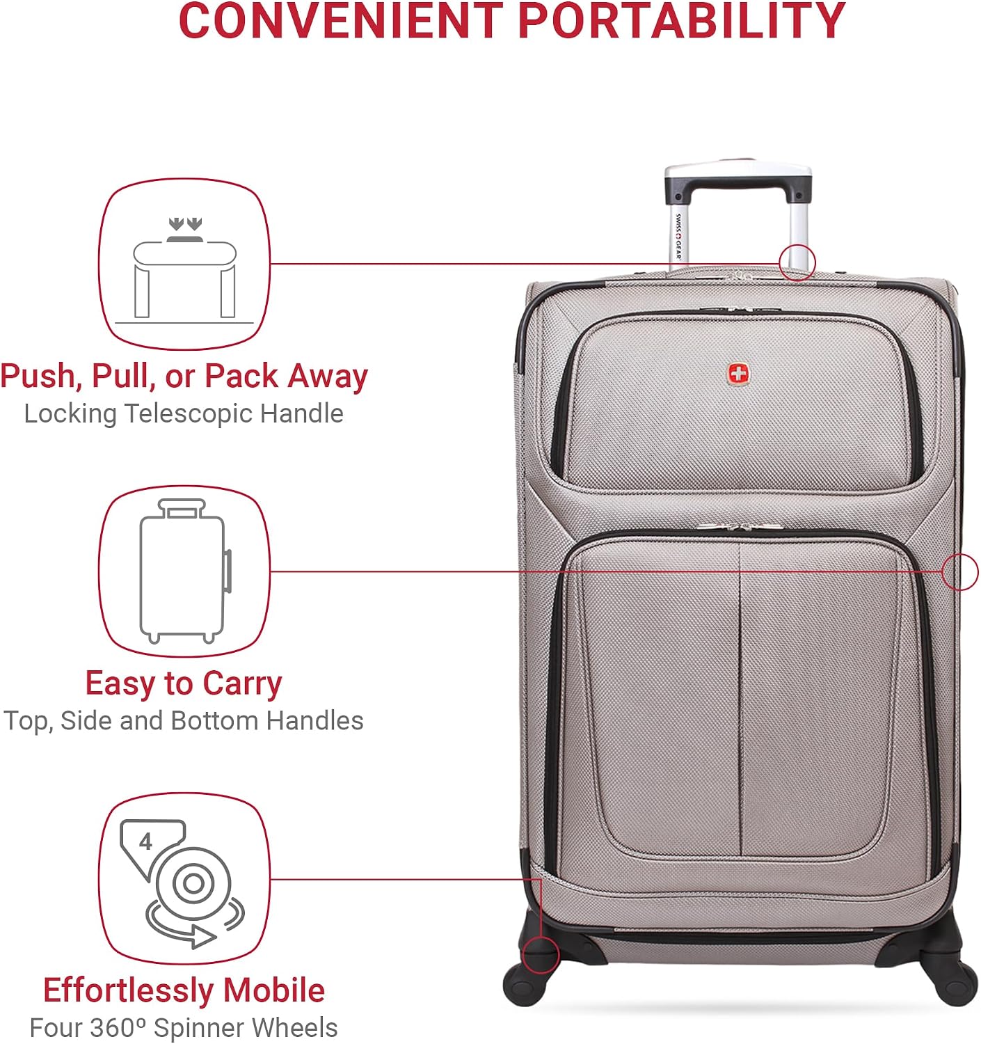 SwissGear Sion Softside Expandable Roller Luggage, Pewter, 3-Piece Set (21/25/29)