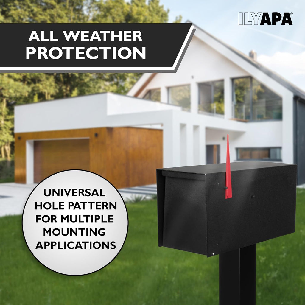 Ilyapa Indestructible Heavy Duty Modern Mailboxes for Outside Post Mount - 21x10x 8 Inch Large Mailbox, Black Heavy Gauge Metal Mail Box - Mail Boxes for House Outside, Rural, Residential or Curbside