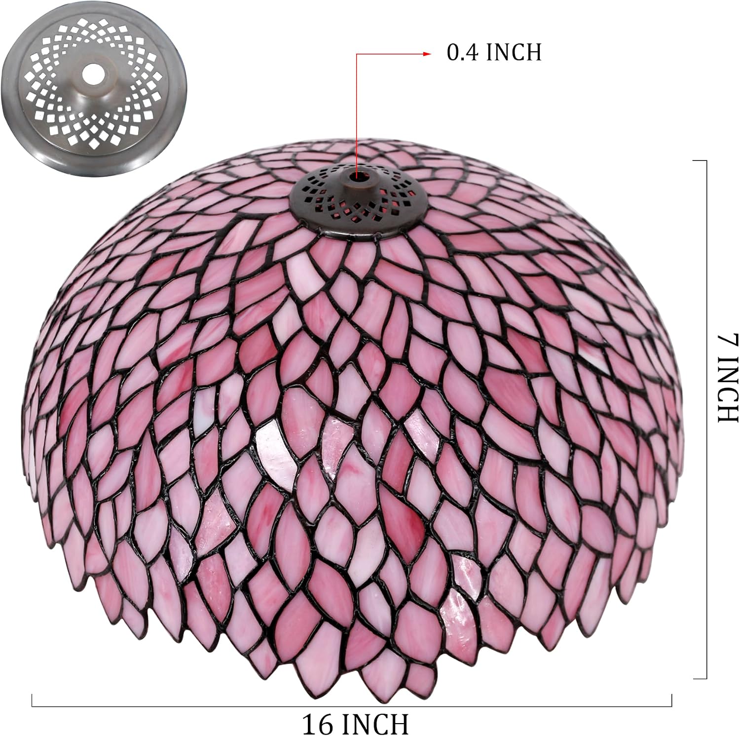 Large Tiffany Lamp Shade Replacement Only 16Inch Stained Glass Lampshade Fit For Table Lamps FLoor Lamp Ceiling Fixture Pendant Hanging Light Home Office Decoration (Pink Wisteria)