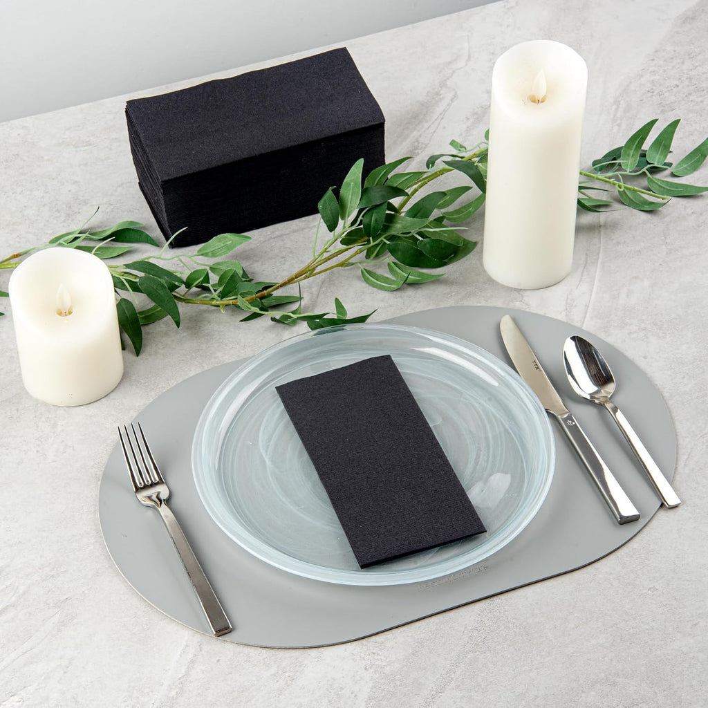 Luxenap 15.8 X 7.9 Inch Linen-Feel Guest Towels, 600 Hand Towels - ¼ Fold, Air-Laid, Black Paper Dinner Napkins, Disposable, for Restrooms, Kitchens, and Tables - Restaurantware